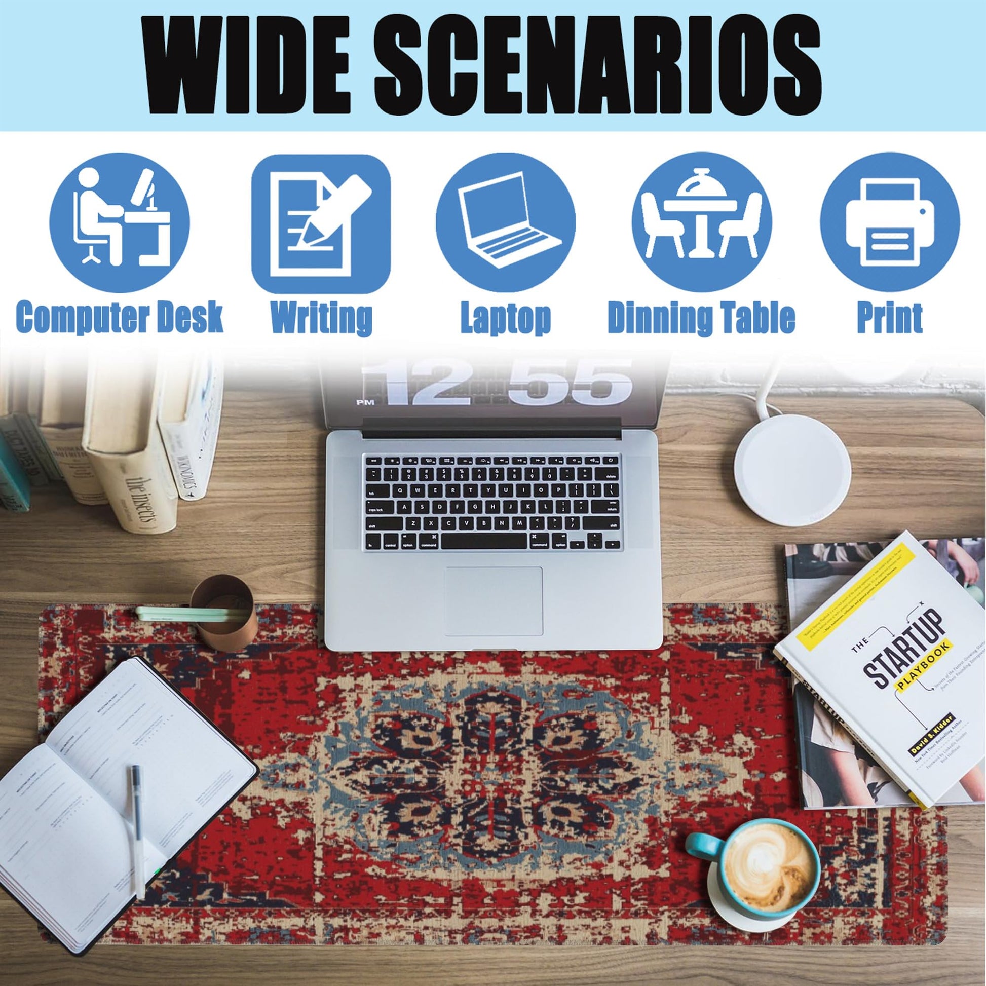 Desk Mat,Boho Carpet Style Large Gaming Mouse Pad XL,Boho Rug Desk Pad,Extended Big Computer