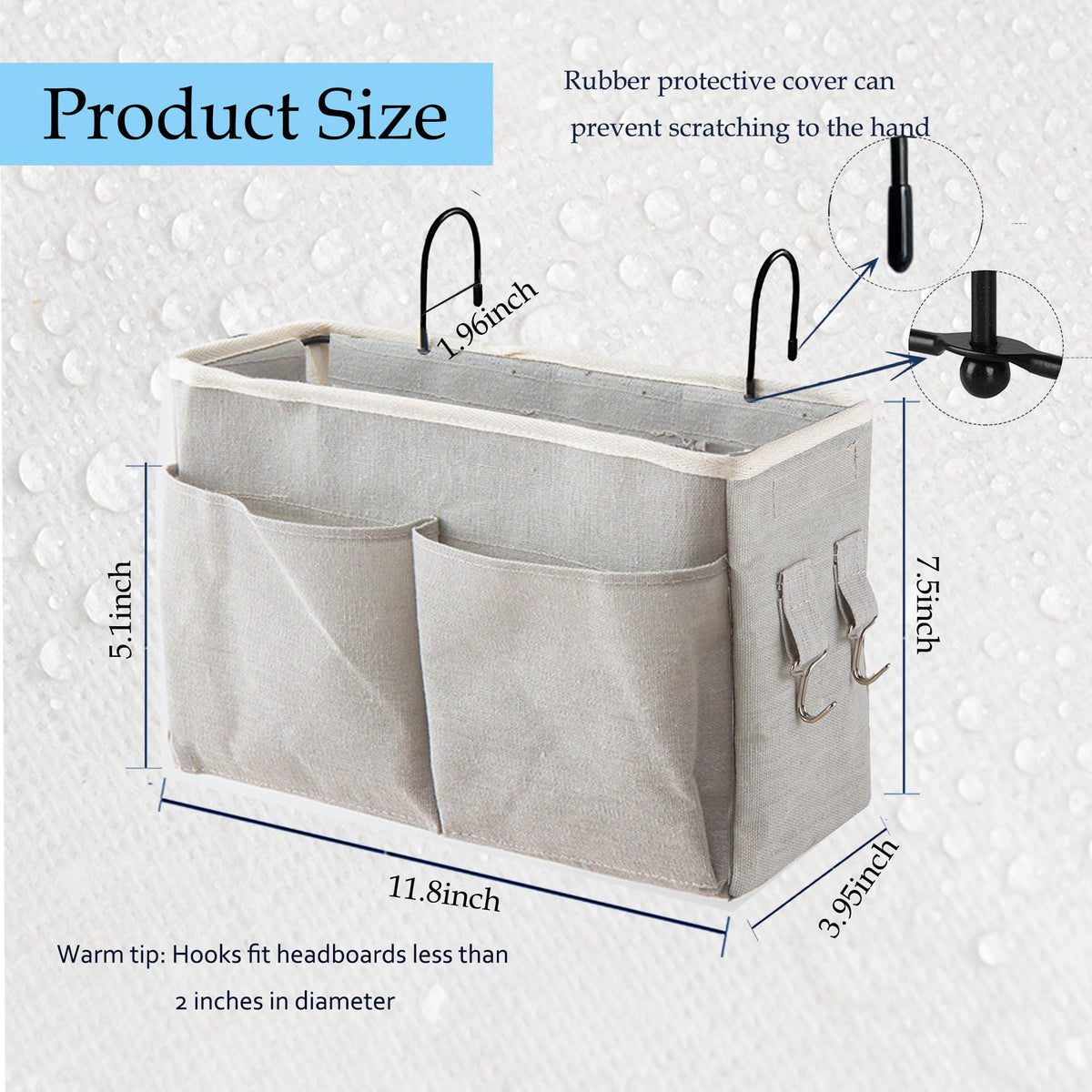 SMALL GOAL Bedside Caddy, Bedside Hanging Storage Organizer for College Dorm Bed, Bunk and Hospital