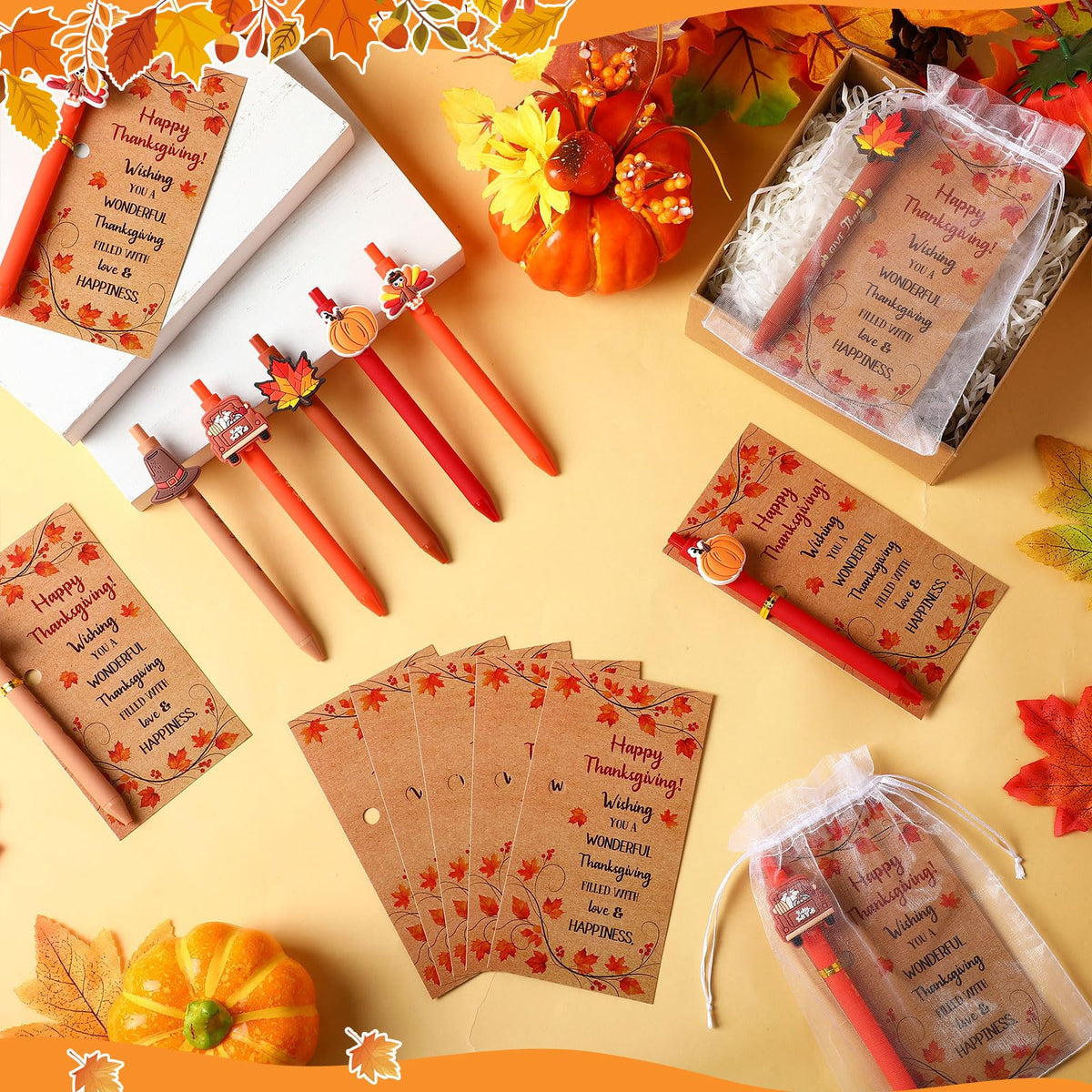 Marspark 30 Sets Thanksgiving Gifts Bulk Fall Ballpoint Pens and Cards