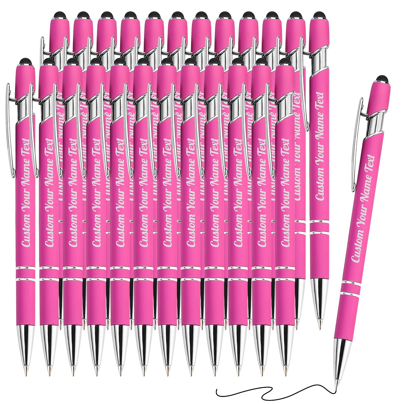 24PCS Personalized Pens Bulk with Name Free Engraving,Custom Ballpoint Pens with Stylus,Engraved
