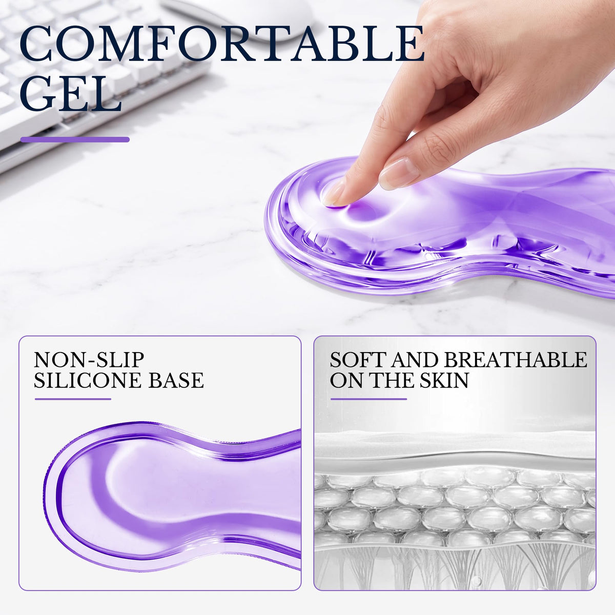 Keyboard Wrist Rest & Ergonomic Mouse Pad with Wrist Rest Set, Cute Transparent Gel Wrist Rest for