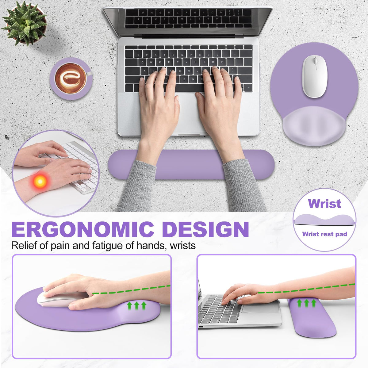 AIMSA Mouse Pad with Wrist Rest Support, Keyboard Wrist Rest Set, Ergonomic Memory Foam Mousepad