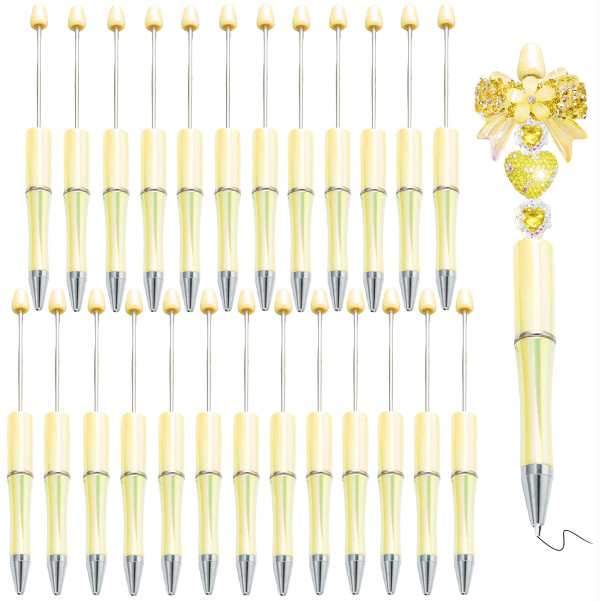 KUNHEHO Beadable Pens 25 Pcs Yellow Gradient Colors Shiny Fancy Pens Bulk for Women Focal Beads