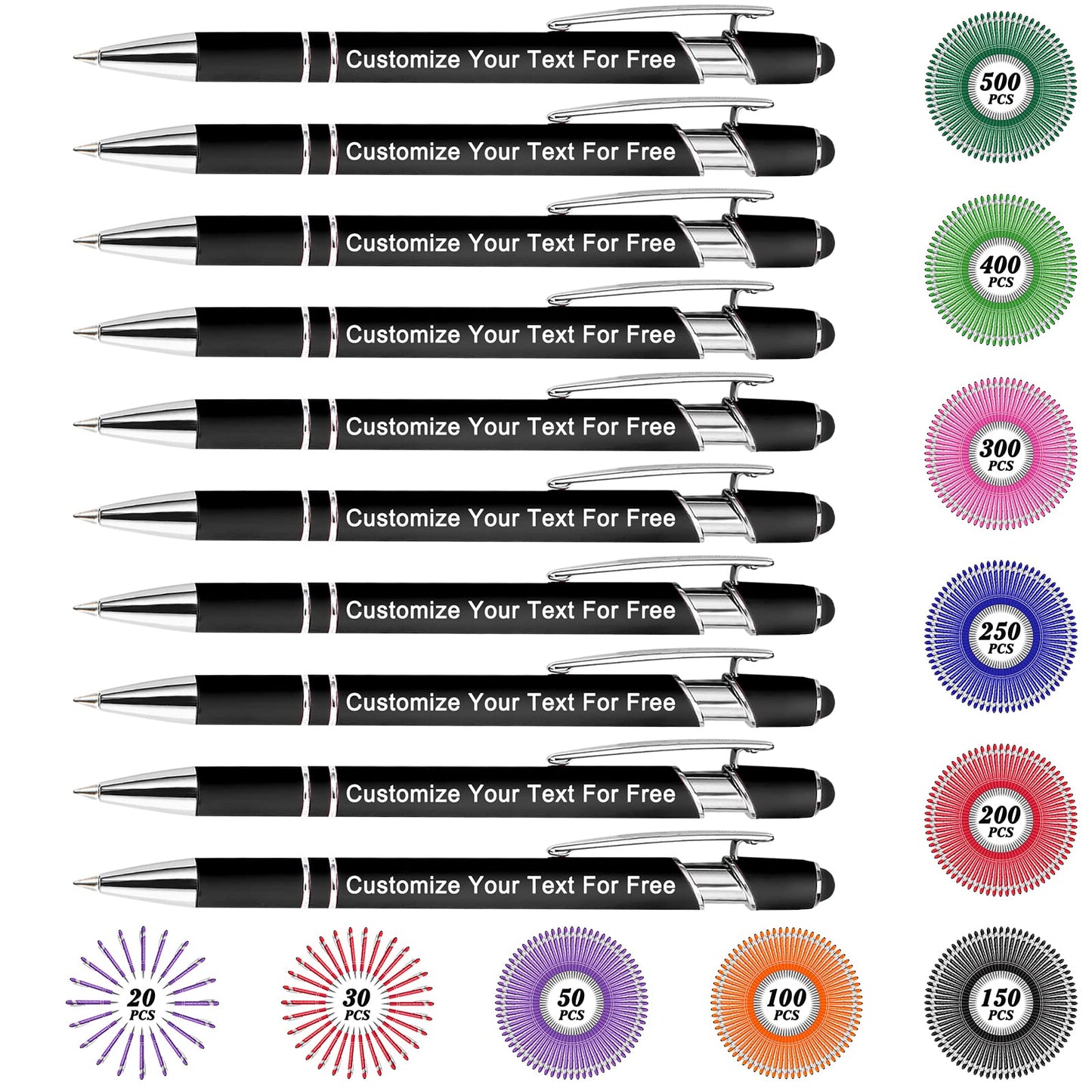 Max 500 Pcs Personalized Pens Bulk, Custom Pens with Free Engraving, Customized Stylus Tip