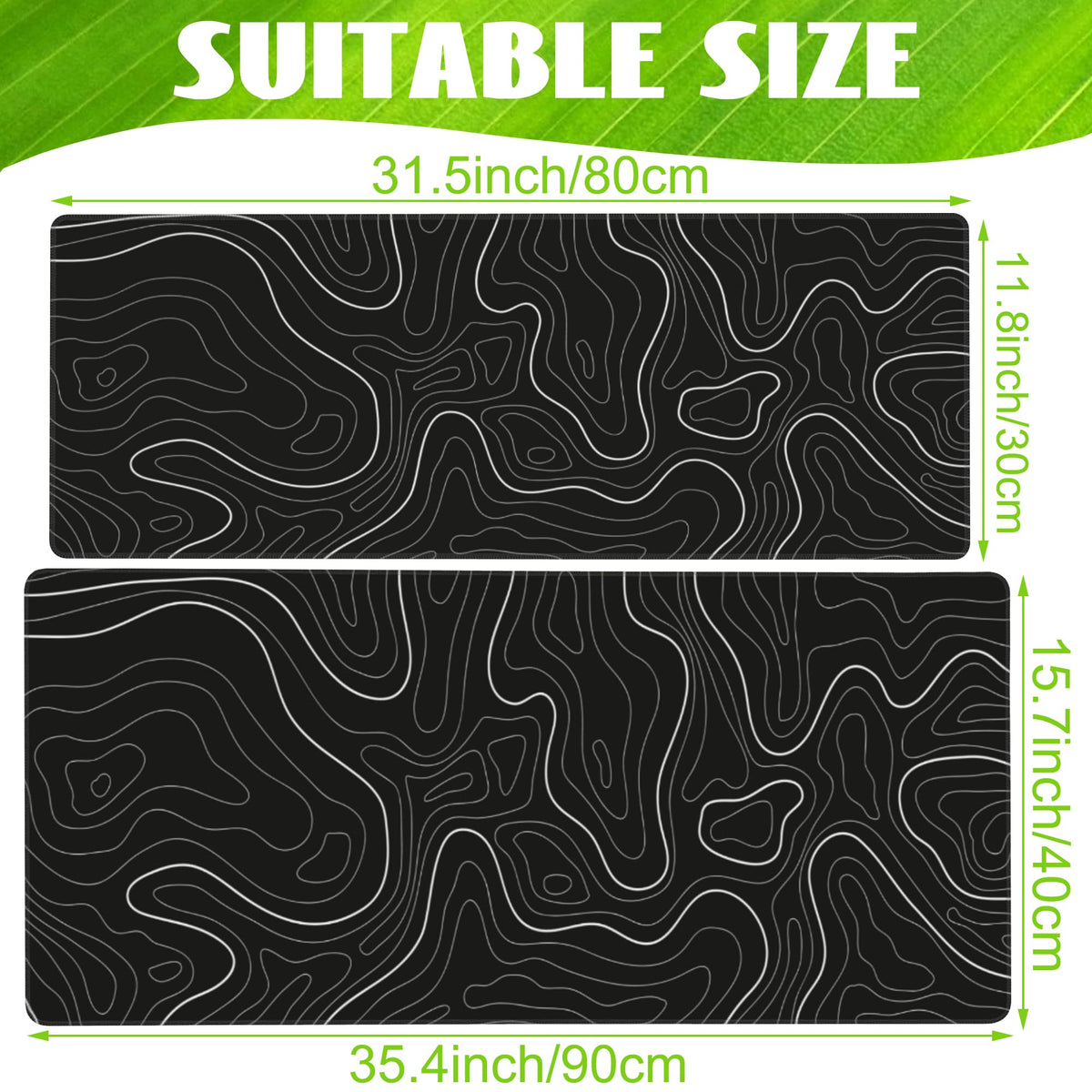 Eflxamz Desk Mat,Black Topographic Contour Map Desk Pad,Topographic Contour Large Gaming Mouse Pad