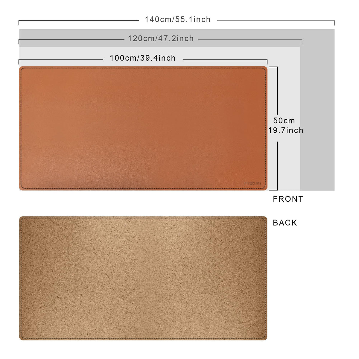Mydours 40" x 20" Extra Large Desk Mat, PU Leather & Cork Desk Pad, (Brown)