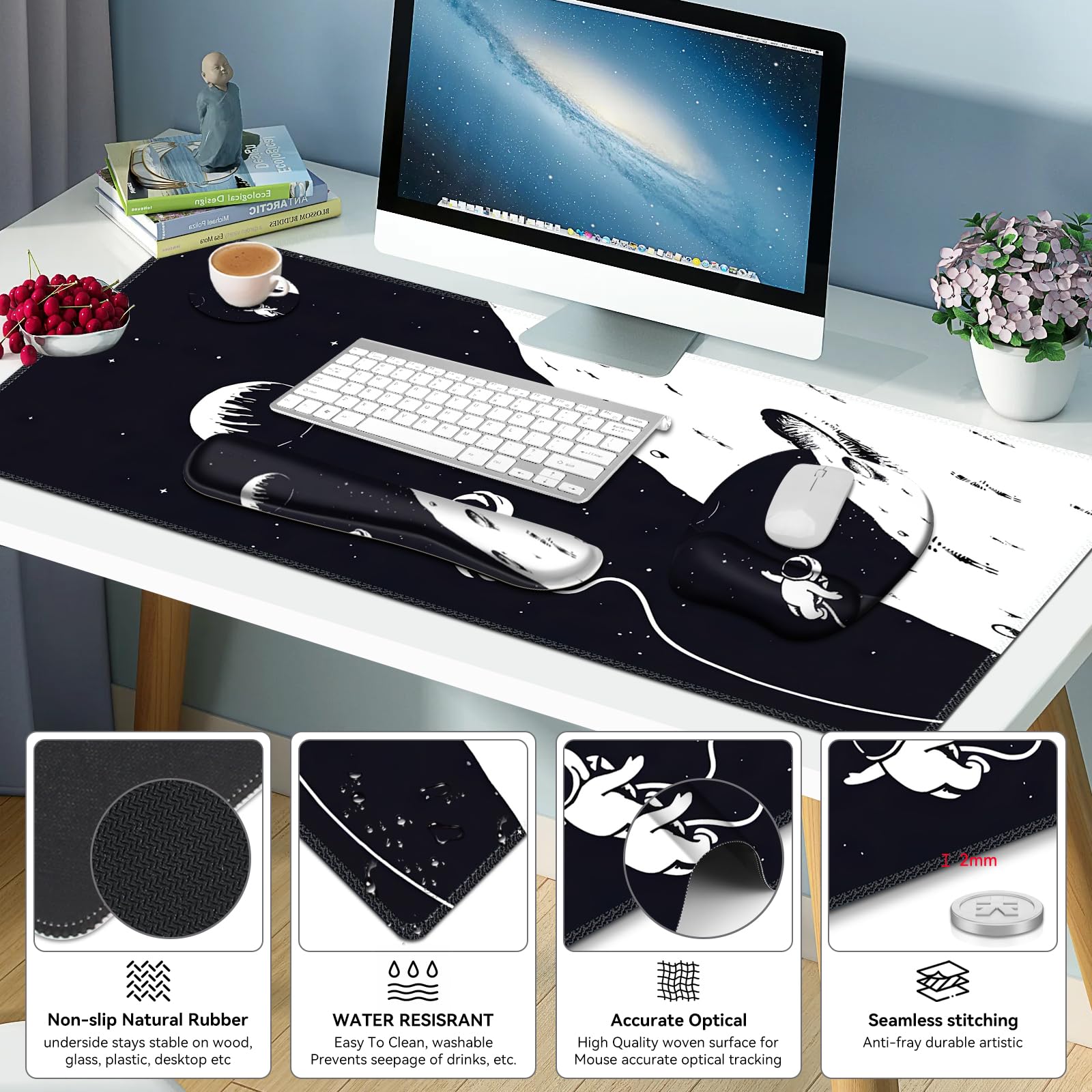 NXZGO Large Mouse Pad, Keyboard Wrist Rest Set, Ergonomic, Non-slip, Washable, Wrist Support