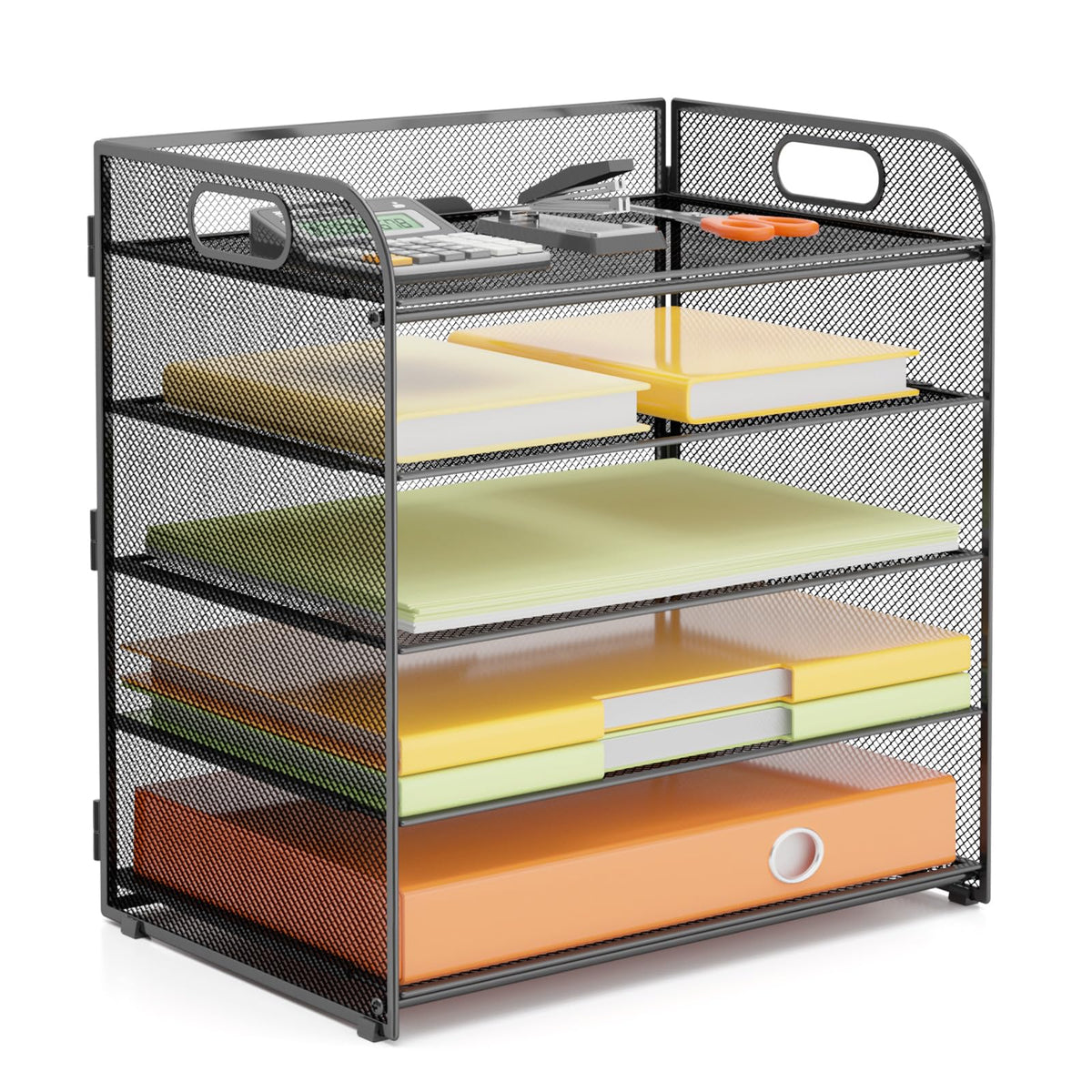 VIEERINN 5 Tier Paper Letter Tray Organizer with Handles, Mesh Desk File Organizer Metal Paper