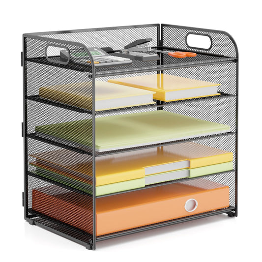 VIEERINN 5 Tier Paper Letter Tray Organizer with Handles, Mesh Desk File Organizer Metal Paper