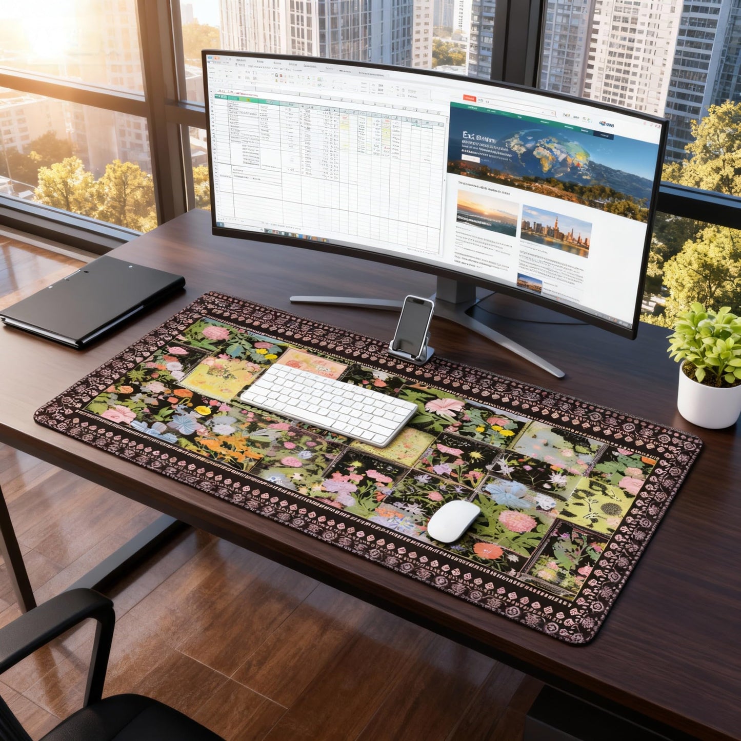 Floral XXL Large Mouse Pad - Anti-Slip Desk Mat with Stitched Edges for Women, Office & Home, Cute