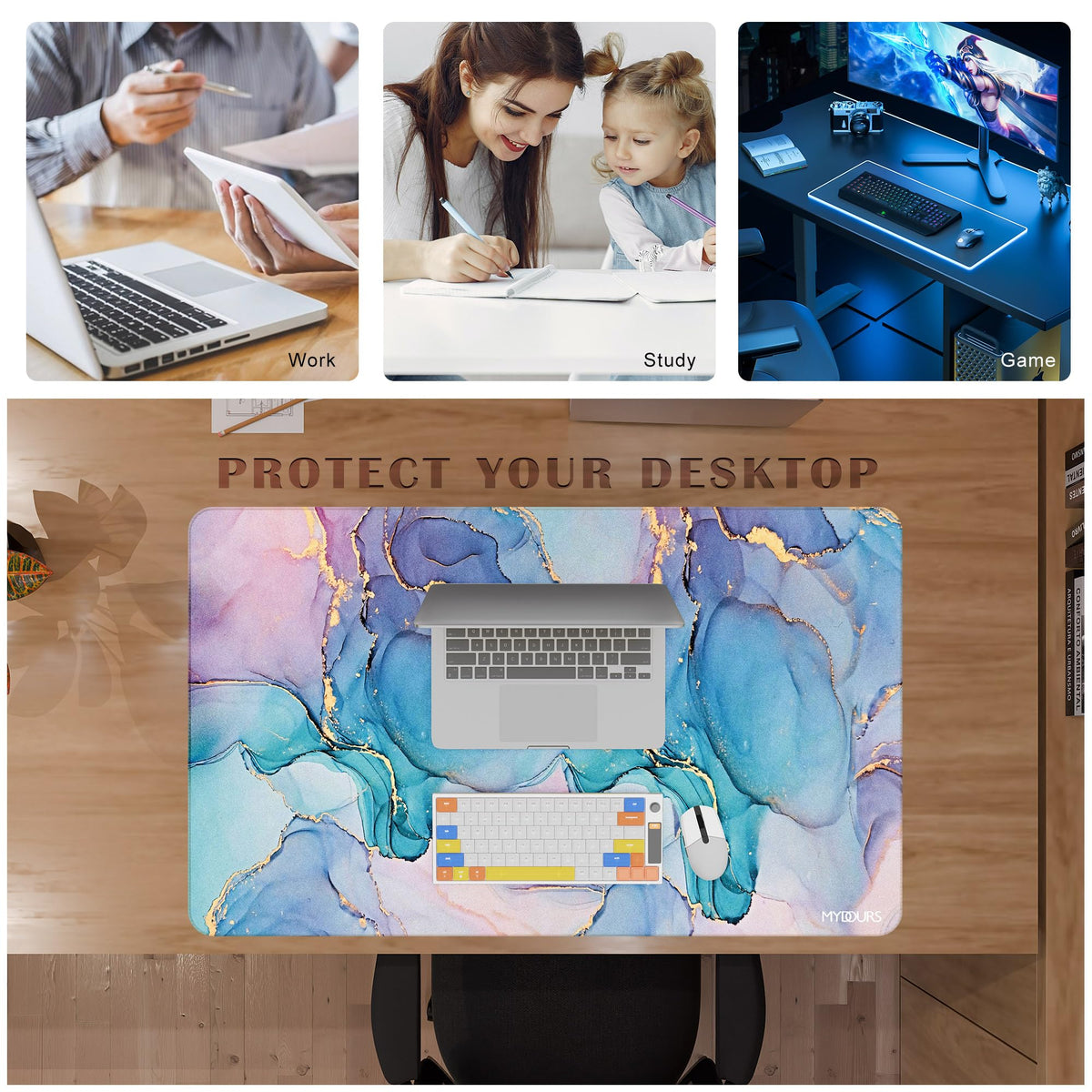 Mydours 40" x 24" Gaming Mouse Pad, XXL Full Desk Pad,(Marble)
