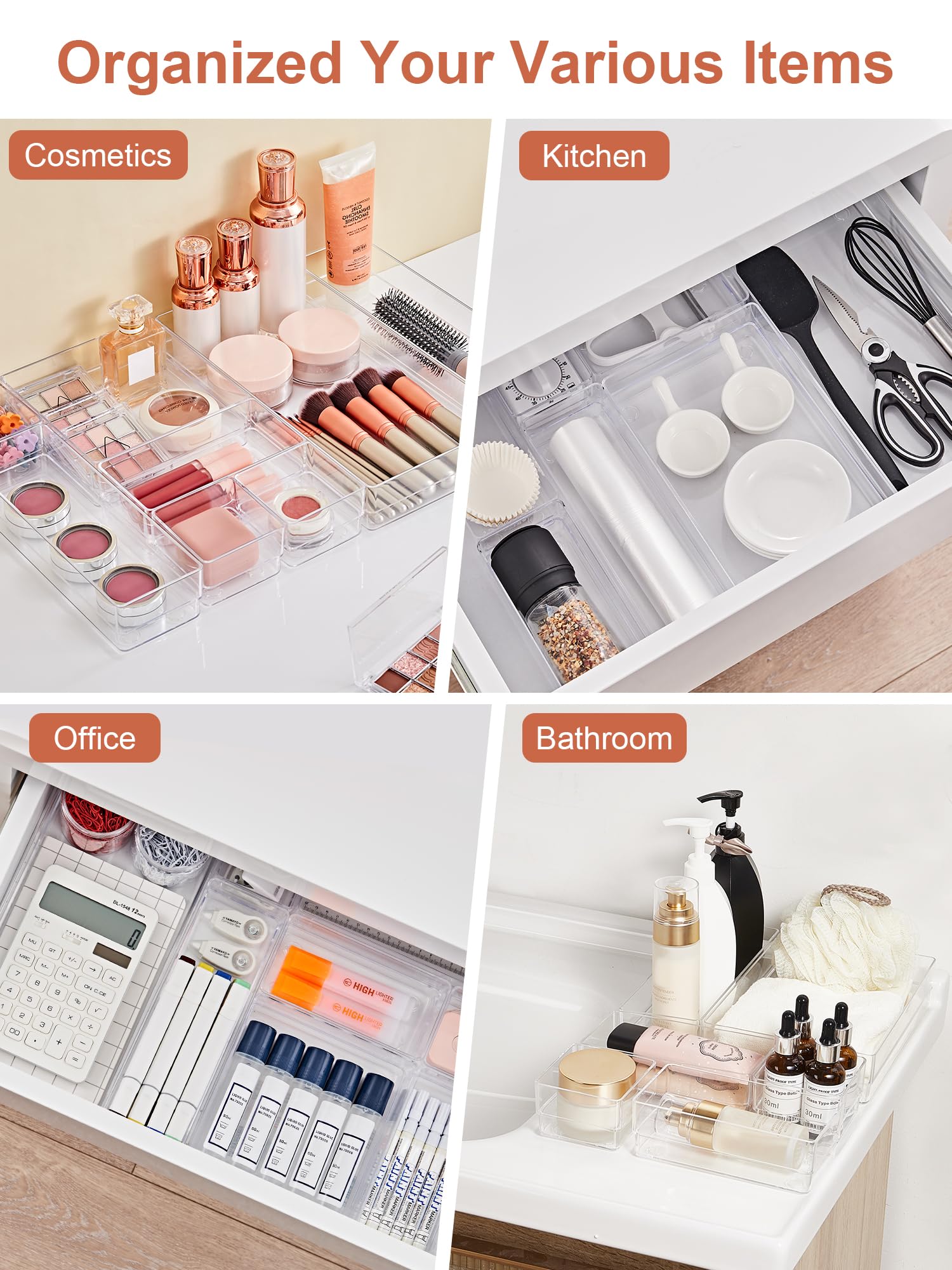 SMARTAKE 20-Piece Drawer Organizer with Non-Slip Silicone Pads, 7-Size