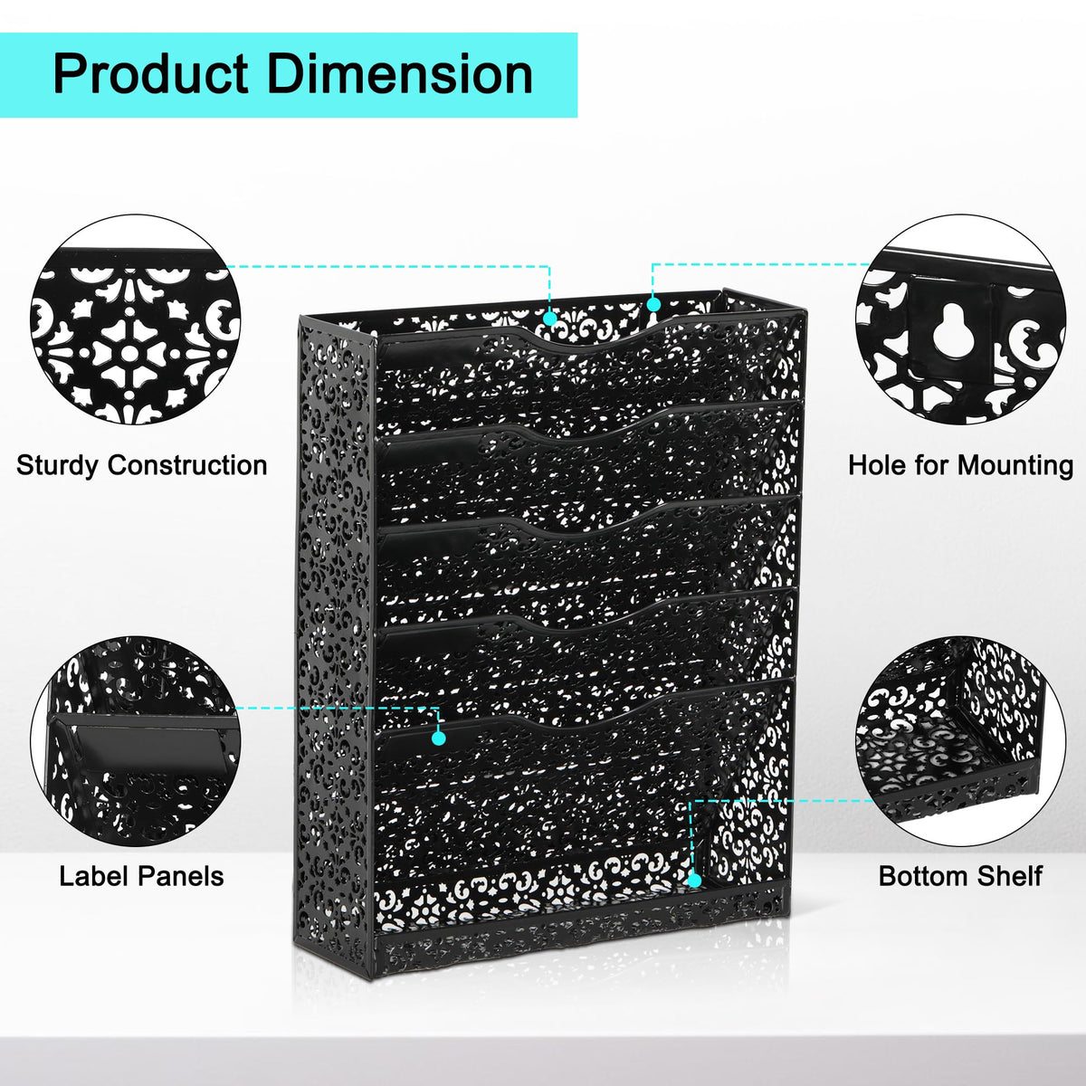 EasyPAG Desk File Organizer Heavy Duty Metal Wall Mount File Holder 5 Tier Mail Paper Folder Holder
