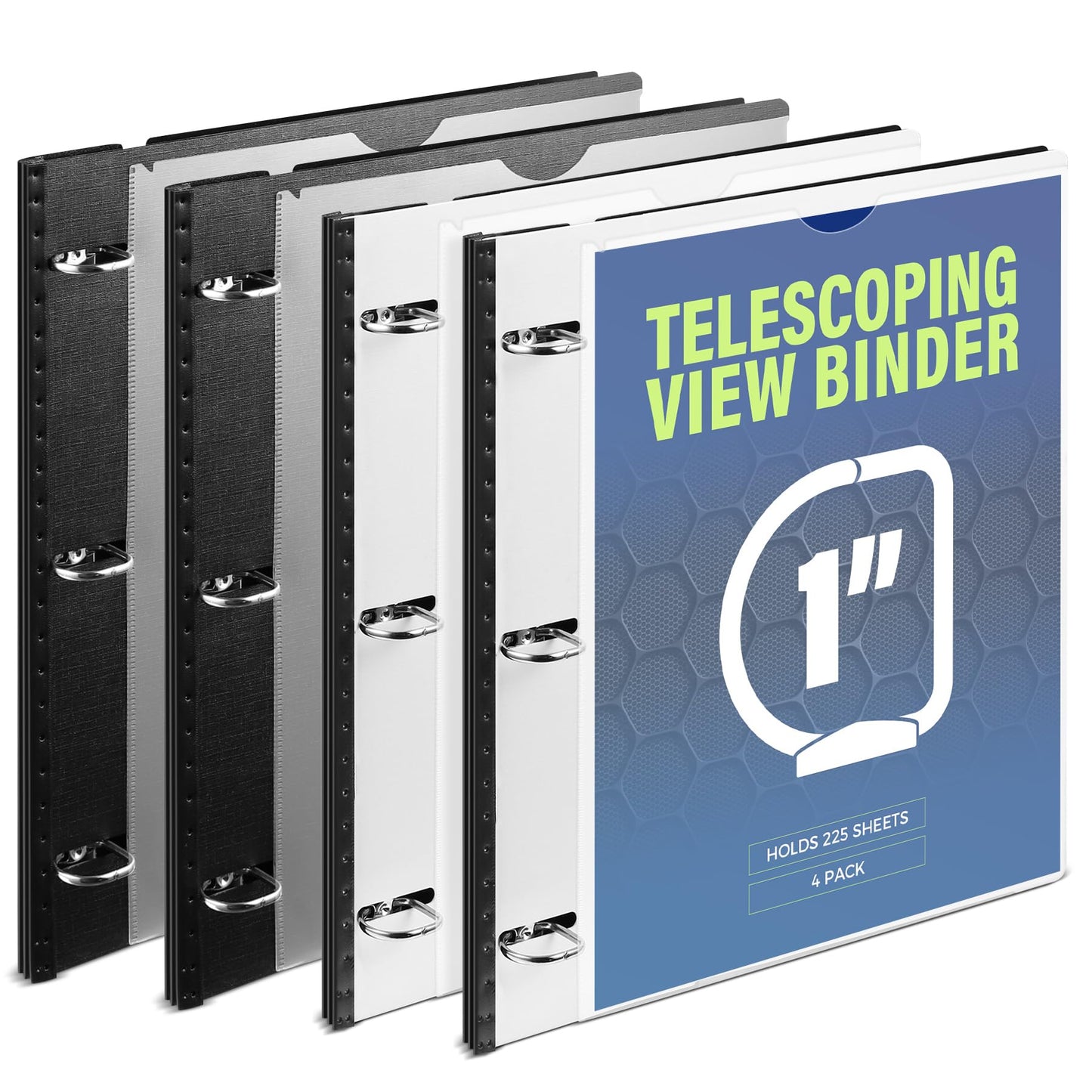 WOT I 1 Inch Telescoping 3 Ring Binder 4 Pack, Expandable Flexible Binder with Customizable Front