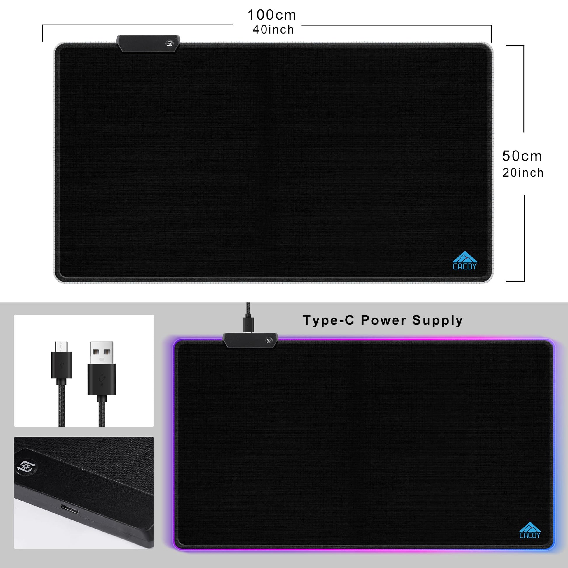 Cacoy 40"x20" RGB Gaming Mouse Pad, XXL Large LED Computer Mouse Mat, Black