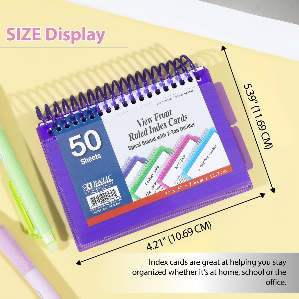 BAZIC Products View Front Spiral Index Cards w/Divider, 3 x 5 in, 24-Case