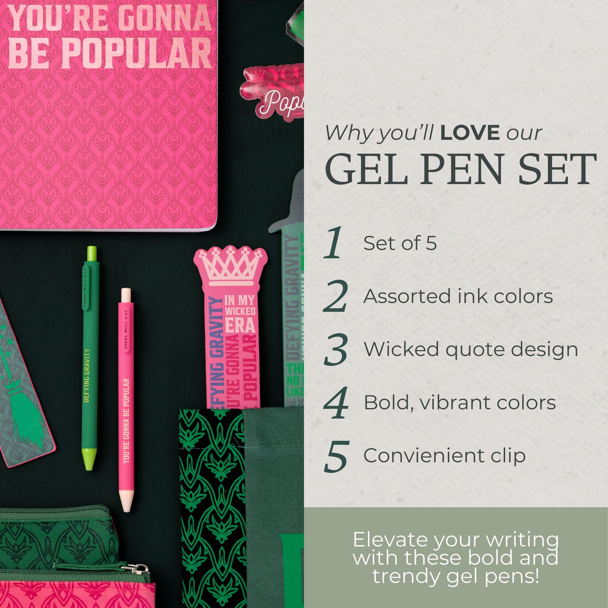 Steel Mill & Co. Wicked Gel Pen Set, Pink and Green