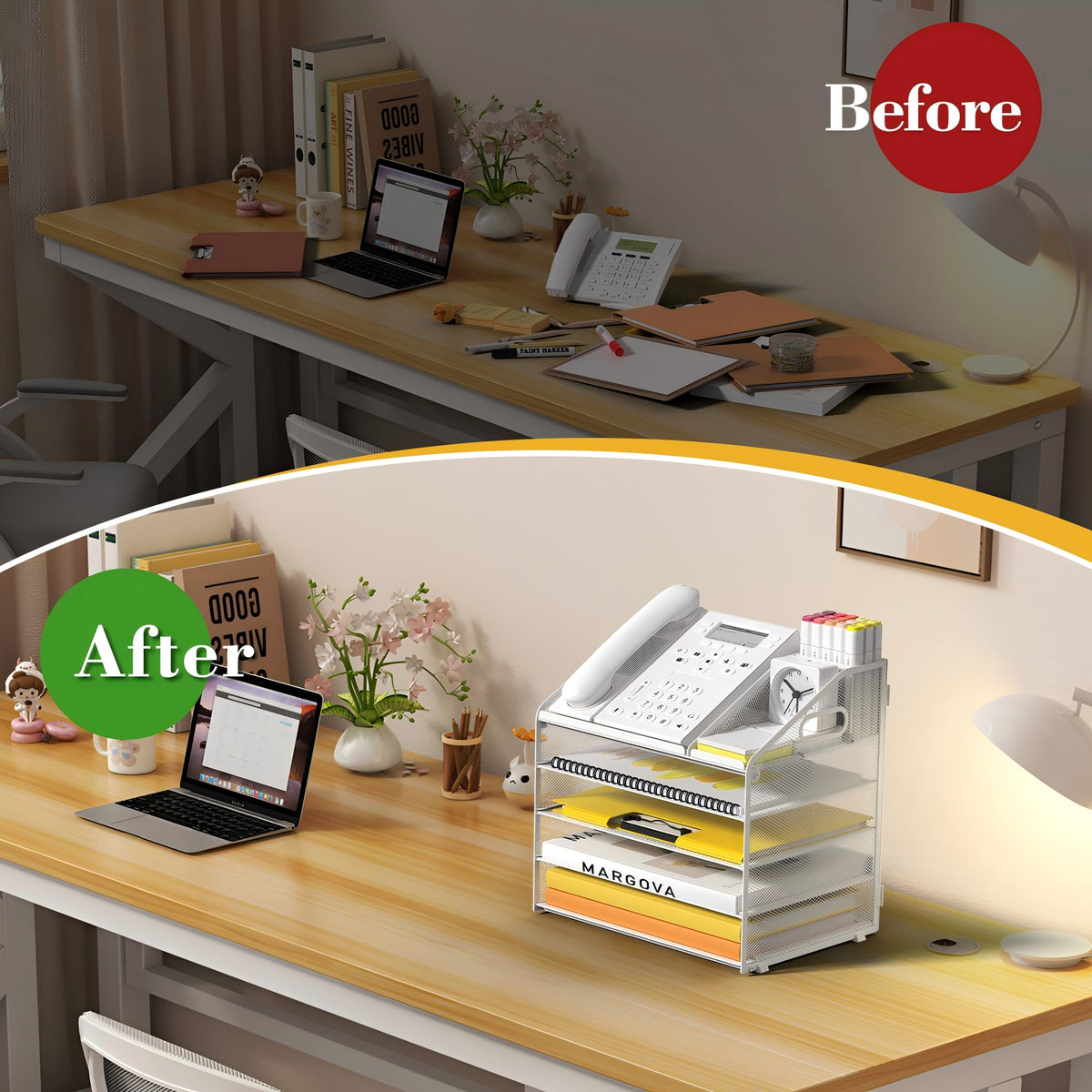 OrgMate 5 Tier Mesh Desk Organizer with Pen Holder and Handle Letter Tray