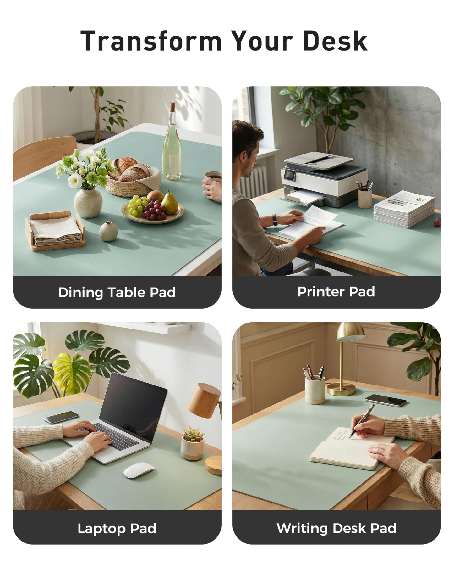 Aothia Faux Leather Desk Mat - Large Mouse Pad, Non-Slip PU Leather Blotter, Waterproof Writing