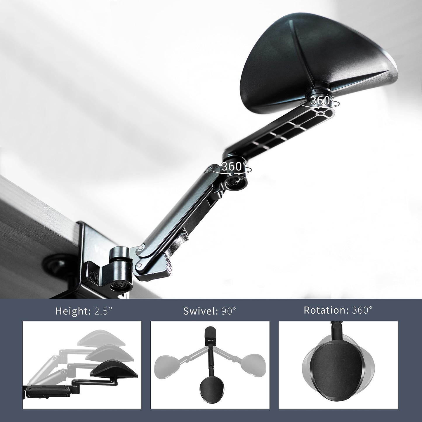 VIVO Black Clamp-on Adjustable Arm Rest, MOUNT-ARM01