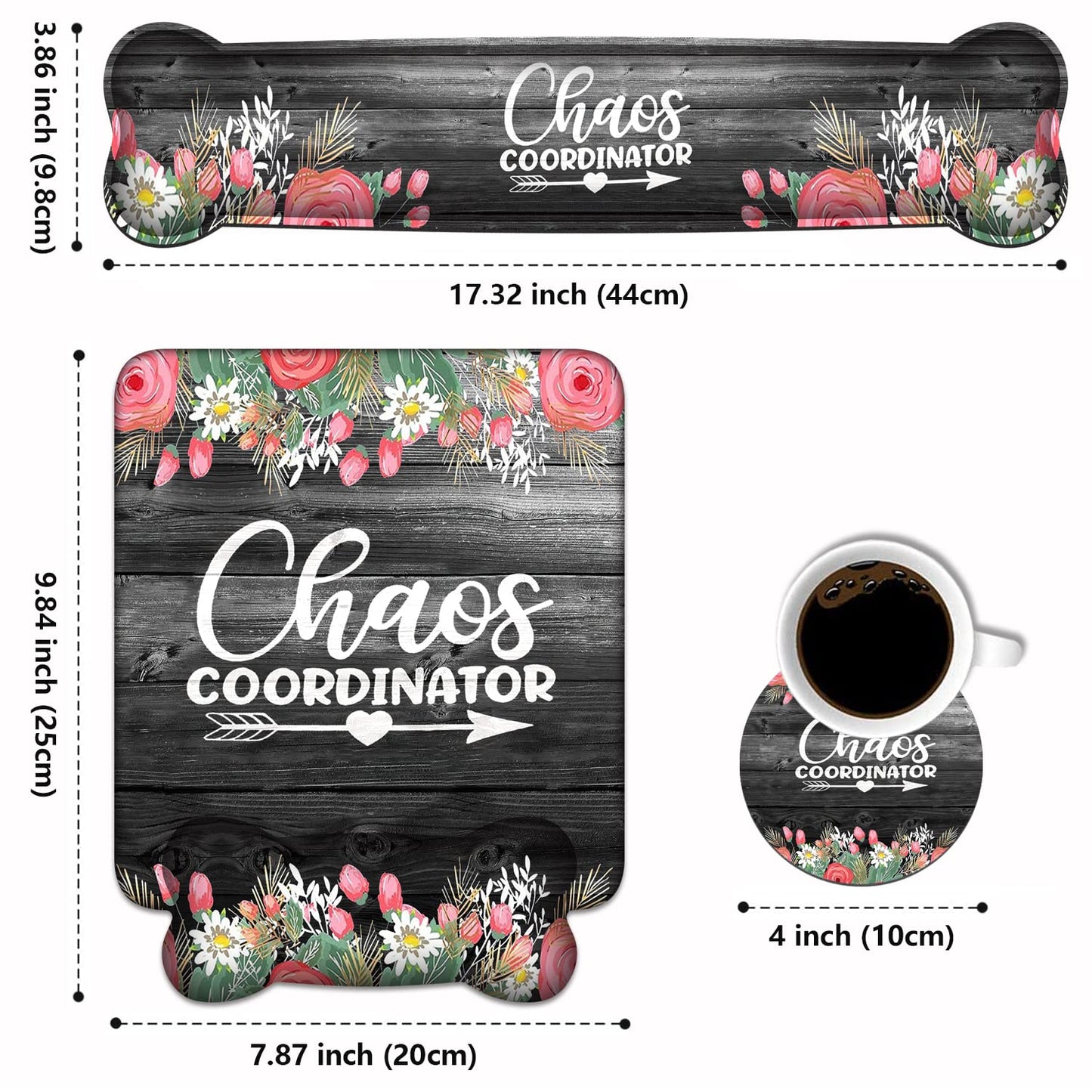 Keyboard Wrist Rest & Mouse Pad Wrist Support Set, Chaos Coordinator Quotes Colored Floral Wreath