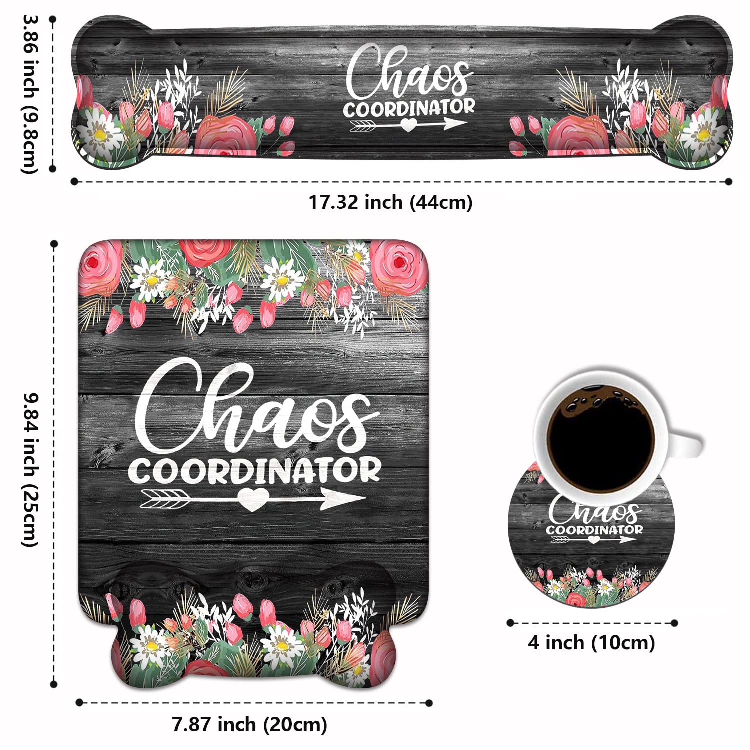 Keyboard Wrist Rest & Mouse Pad Wrist Support Set, Chaos Coordinator Quotes Colored Floral Wreath
