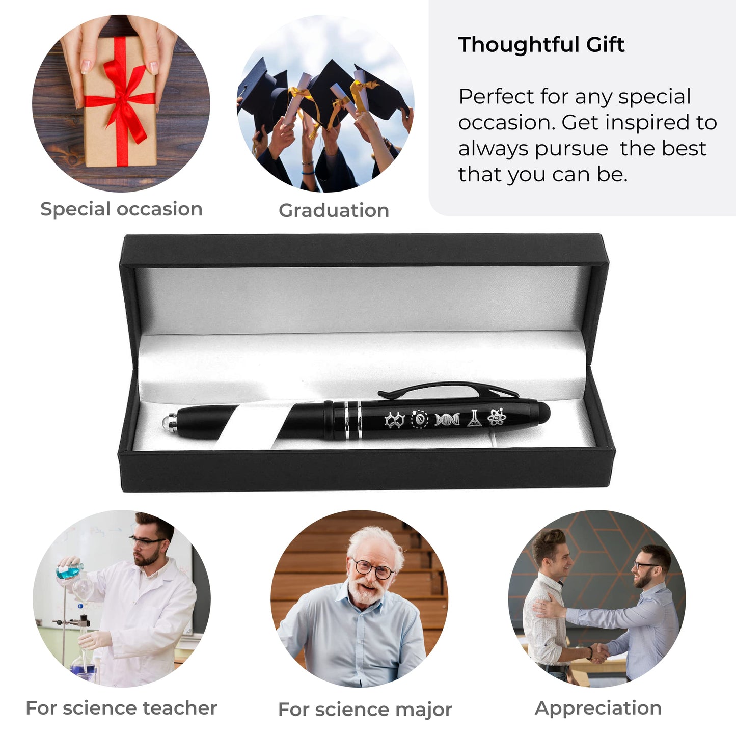 Inkstone Symbols of Science - Black Pens with Stylus Tips for Touchscreen, Fine Point Smooth