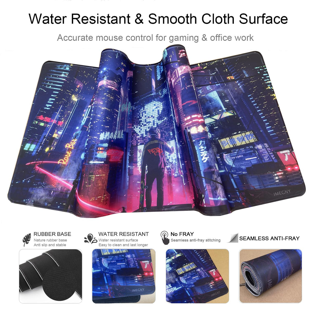 Imegny Extended Gaming Mouse Pad, Portable Mat for Keyboard & Mouse with Stitched Edges + Non-Slip
