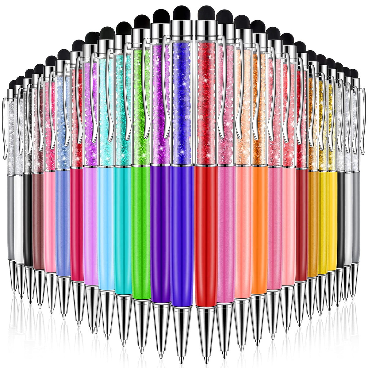 HESTYA 26 Pcs Crystal Stylus Ballpoint Pens 2-in-1 for Women, Cold Colors