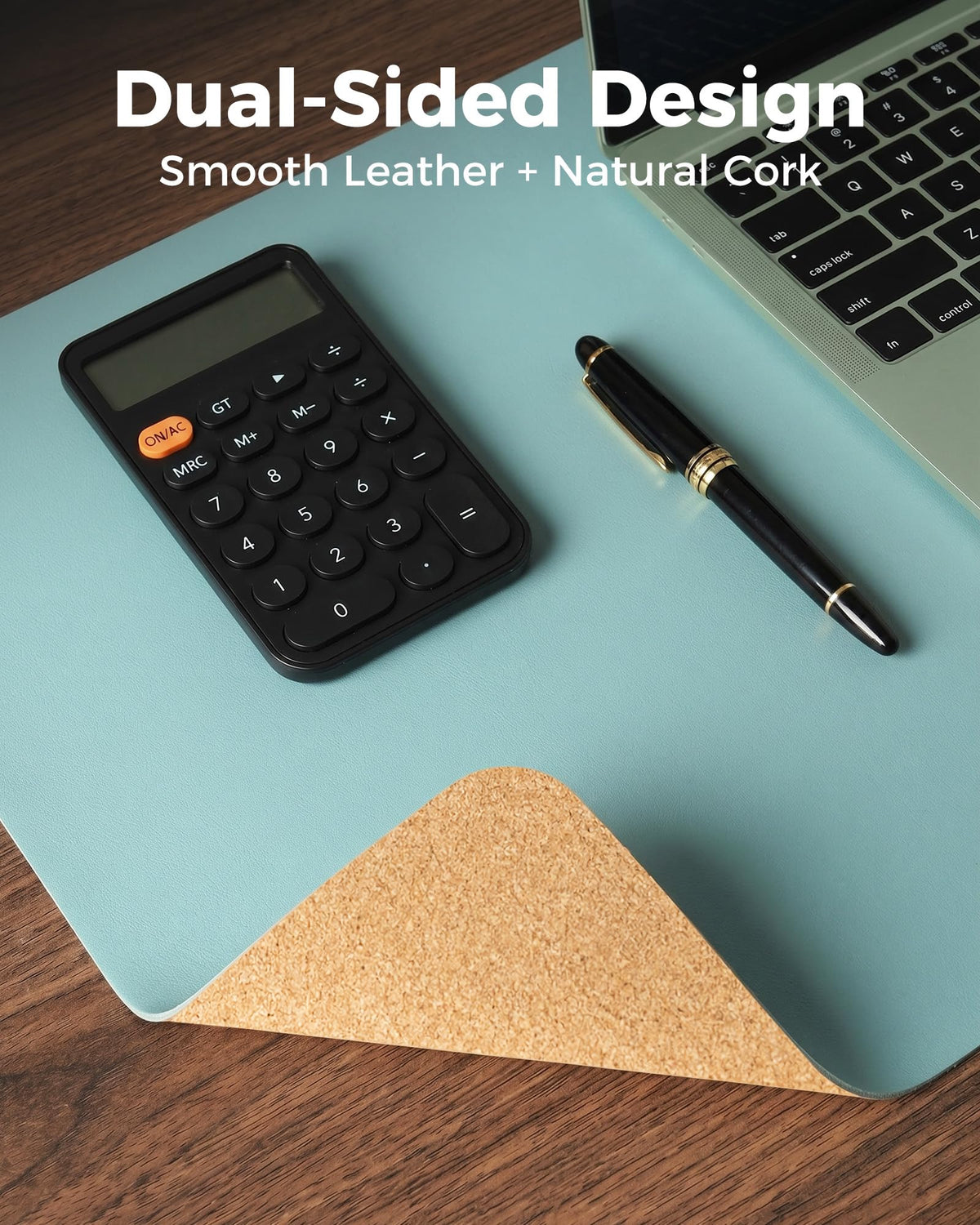 Aothia Double-Sided Desk Pad – 37.8"x17" Leather Desk Mat with Eco Cork Protector, Large Mouse Pad