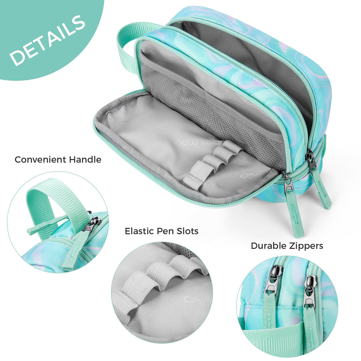 Choco Mocha Blue Pencil Case for Girls, Large Soft Zipper Pencil Pouch for Teen Girls, Pencil Bag