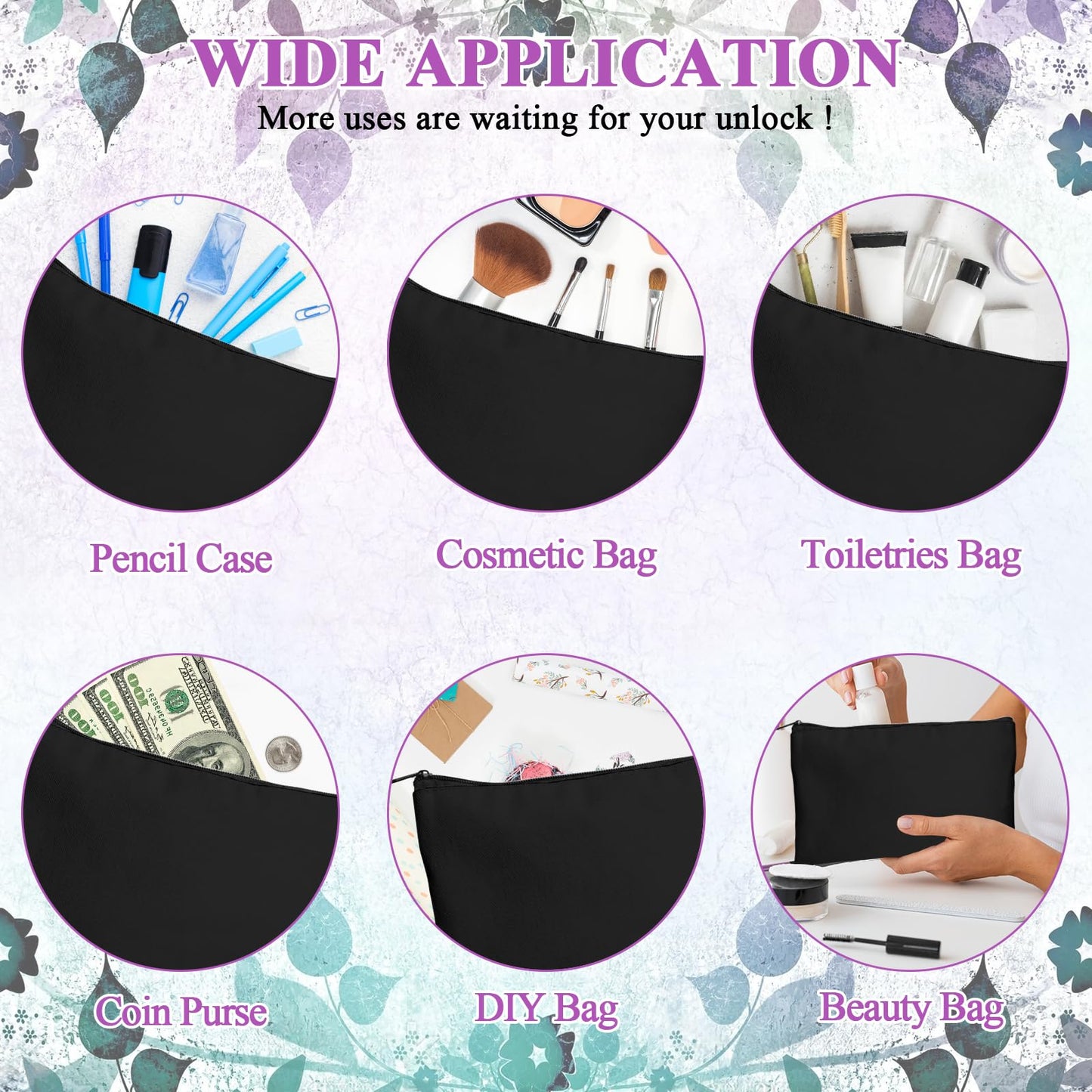 Legigo 24 Pack Black Canvas Makeup Bags DIY Craft Bag- Blank DIY Craft Bag Canvas Pencil Case