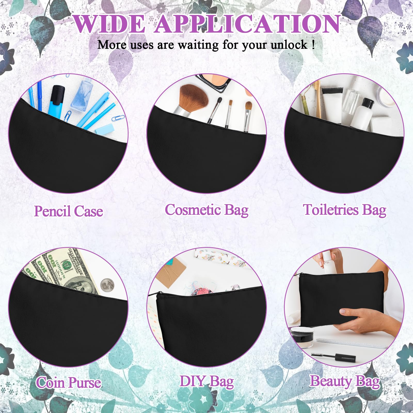 Legigo 24 Pack Black Canvas Makeup Bags DIY Craft Bag- Blank DIY Craft Bag Canvas Pencil Case