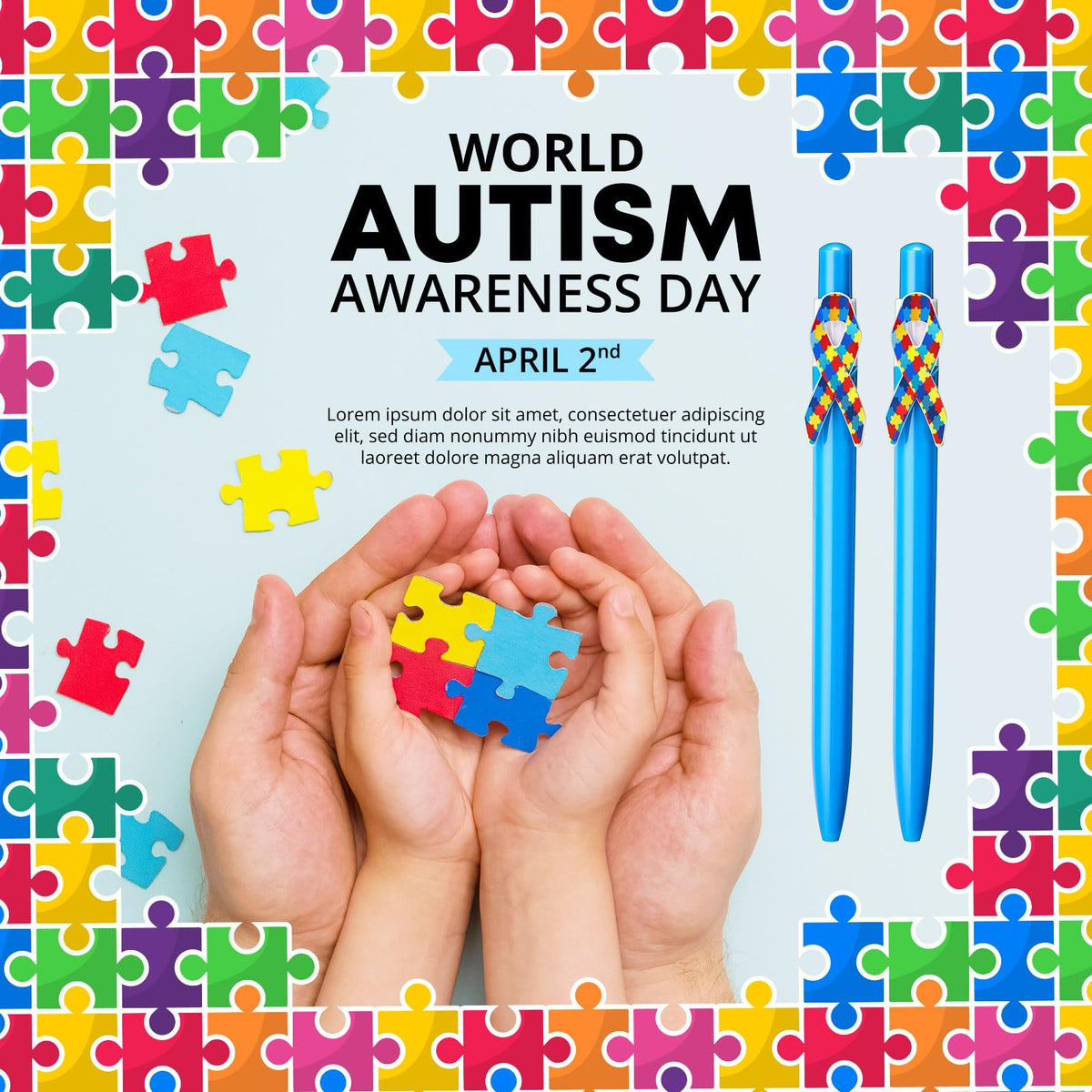 Yexiya 100 Pcs Autism Awareness Pen Puzzle Ribbon Bulk, Black Ink