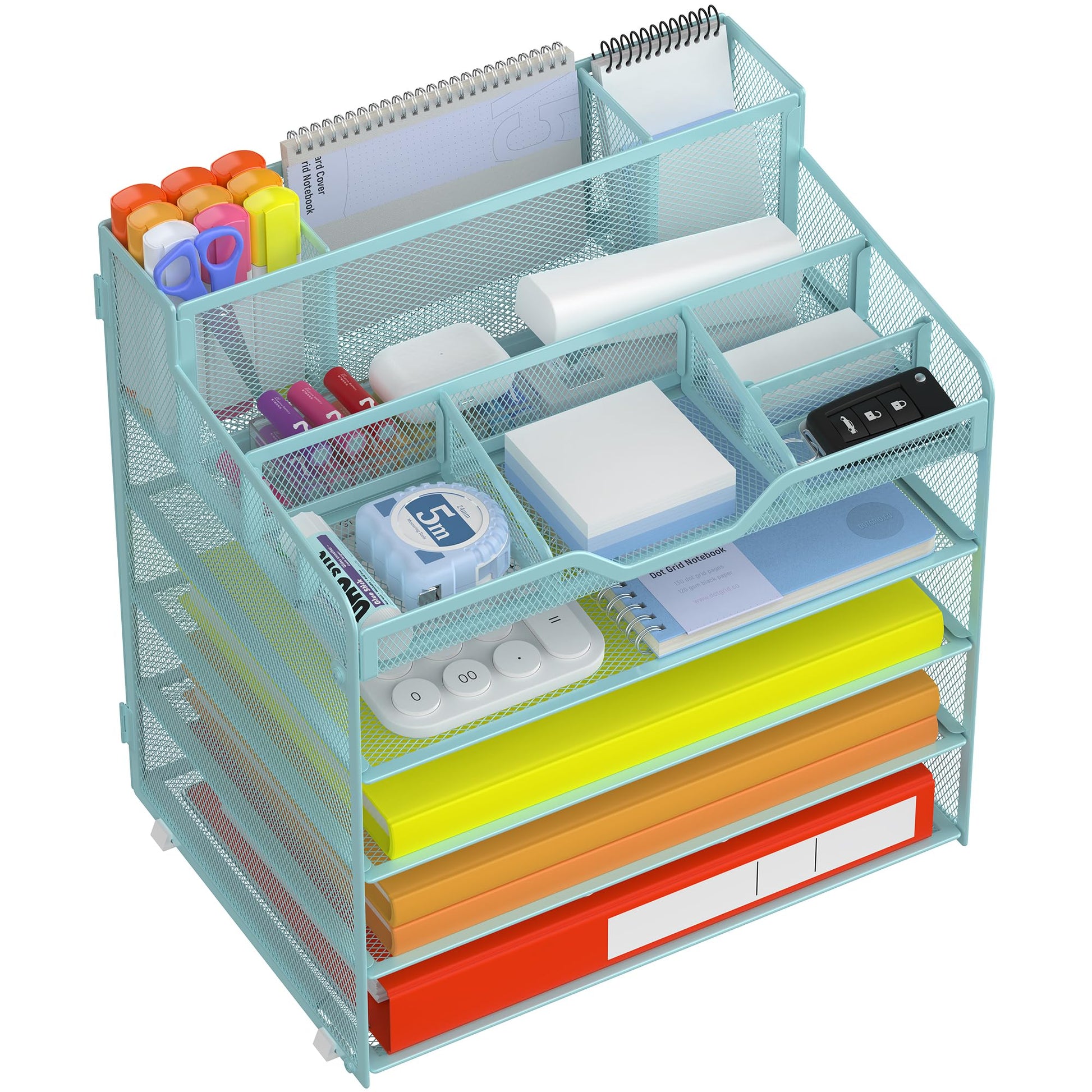 Docnest 5 Tier Mesh Desk Organizer with Letter Tray & Paper Sorter, Blue