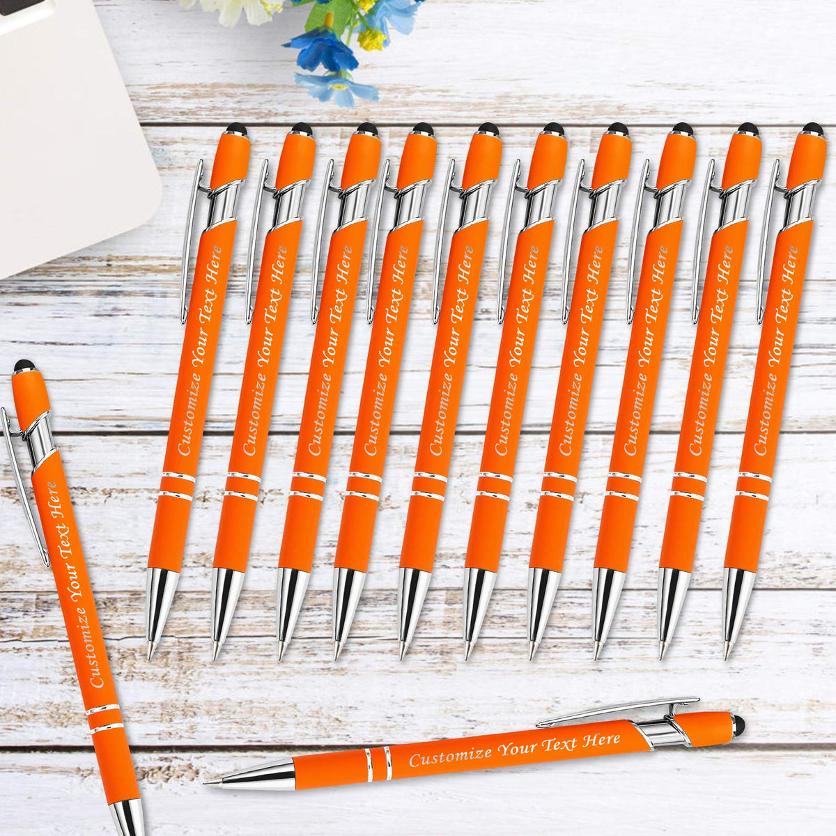 Personalized Pens with Stylus Tip, Custom Engraving Pens 12PCS, Soft Touch Ballpoint Pen, Printed