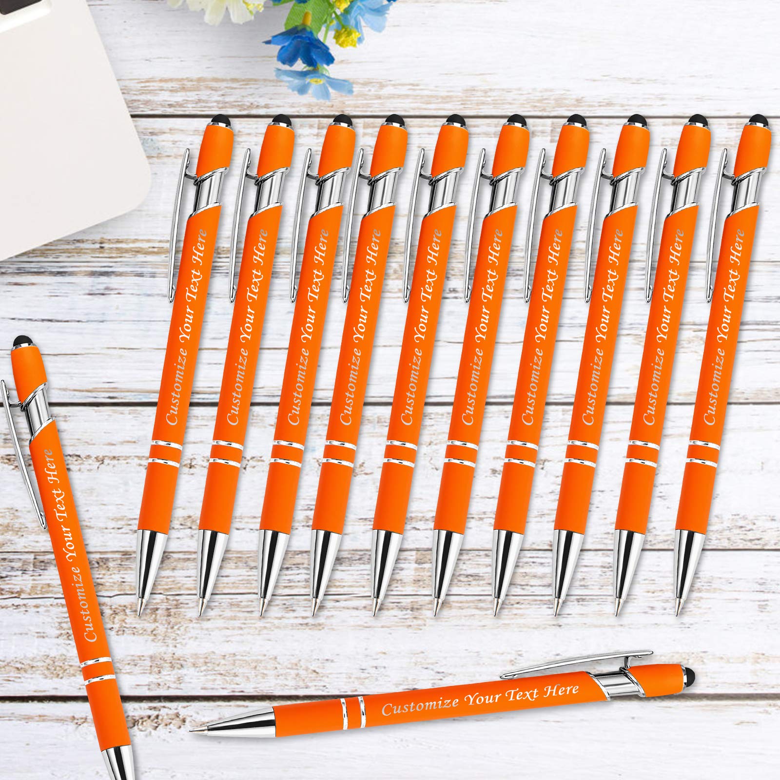 Personalized Pens with Stylus Tip, Custom Engraving Pens 12PCS, Soft Touch Ballpoint Pen, Printed