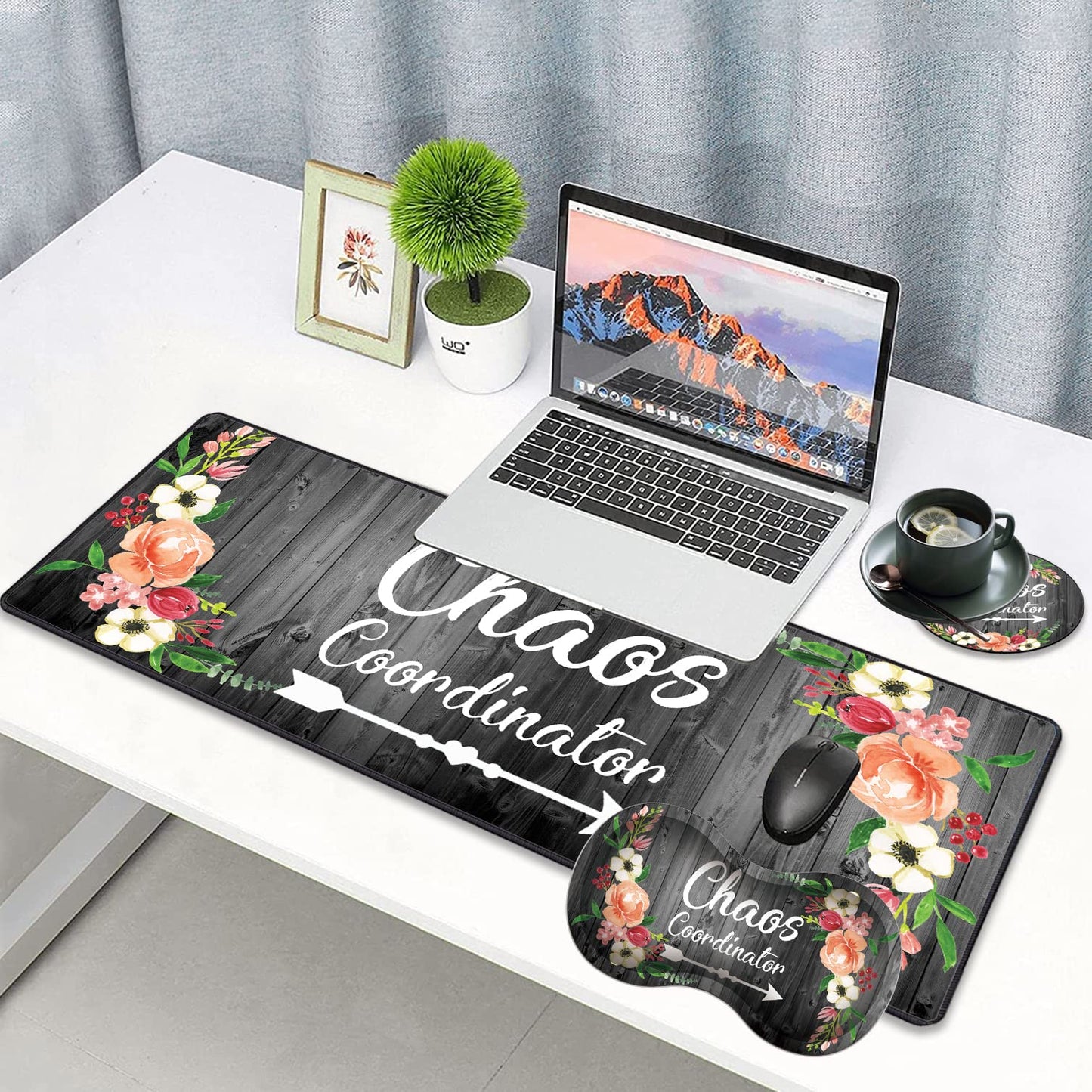 3 Piece Mouse Pad Set with Stitched Edge Large Anti-Slip Mouse Pad Desk Pad Keyboard Pad + Wrist