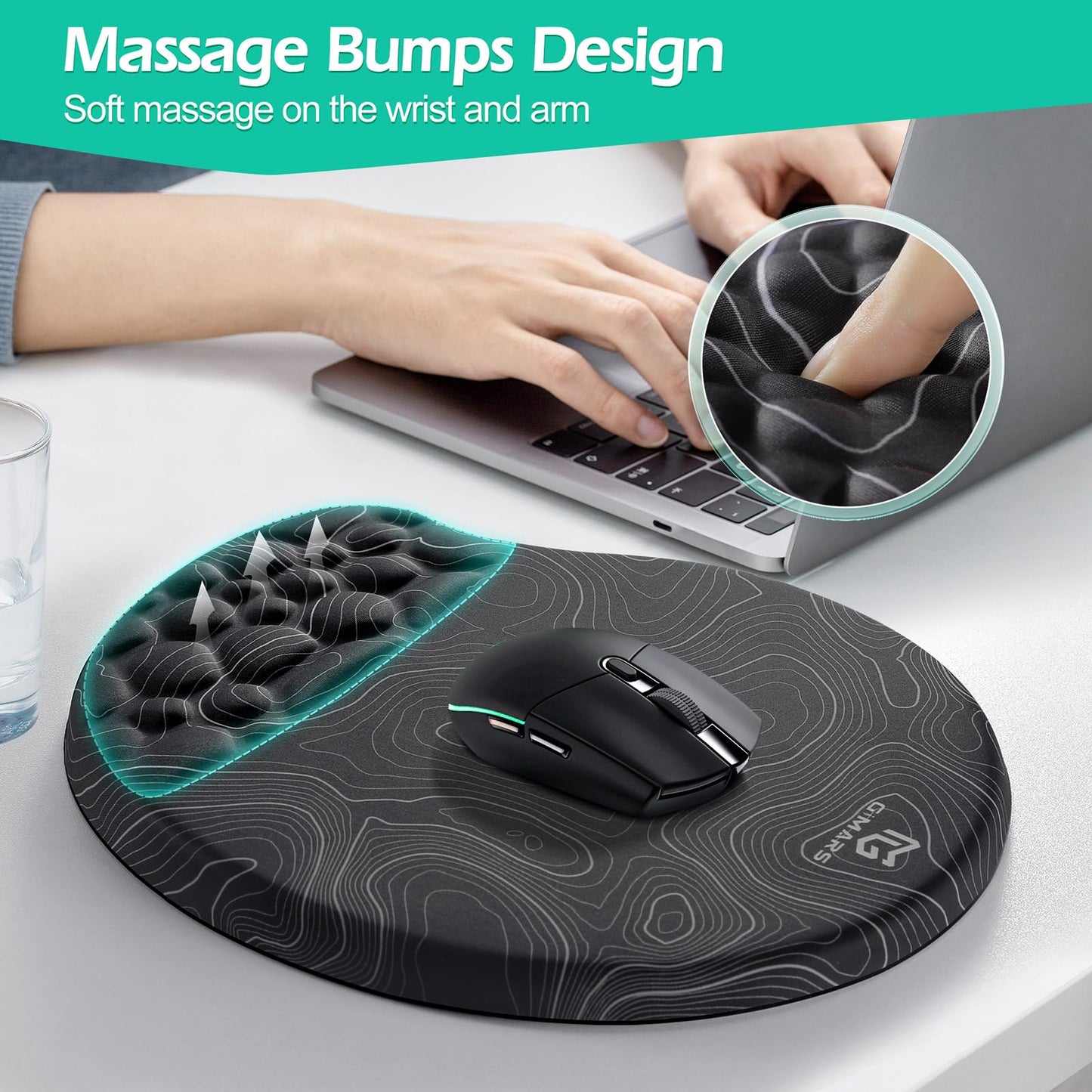 Gimars Upgrade Ergonomic Mouse Pad Wrist Rest with Memory Foam Massage Bump, Enlarge [ 30% Larger