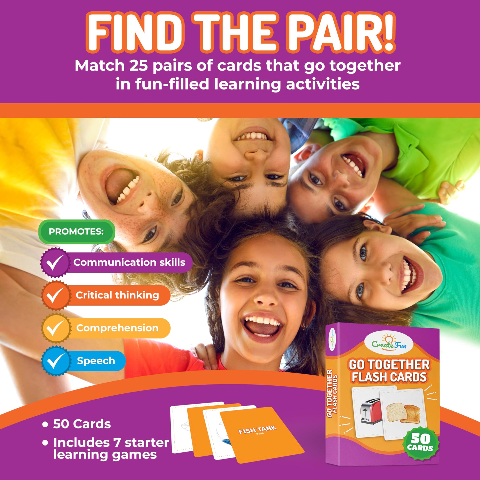 CreateFun Go Together Flash Cards, 50 Real Matching Picture Cards, 25 Pairs