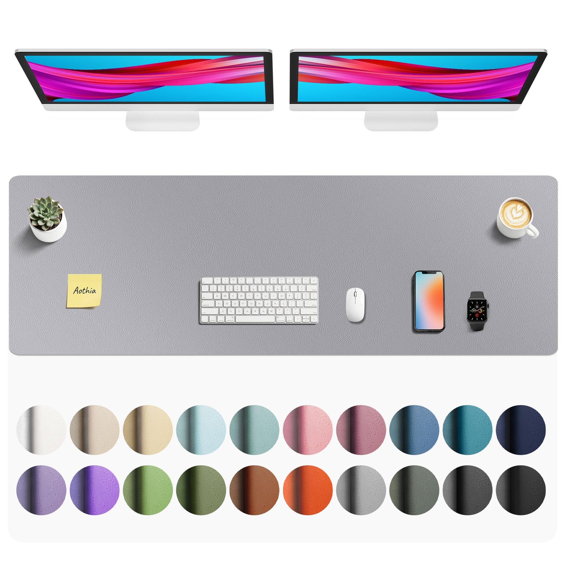 Aothia Faux Leather Desk Mat - Non-Slip PU Leather Desk Blotter, Waterproof Writing Surface, Large