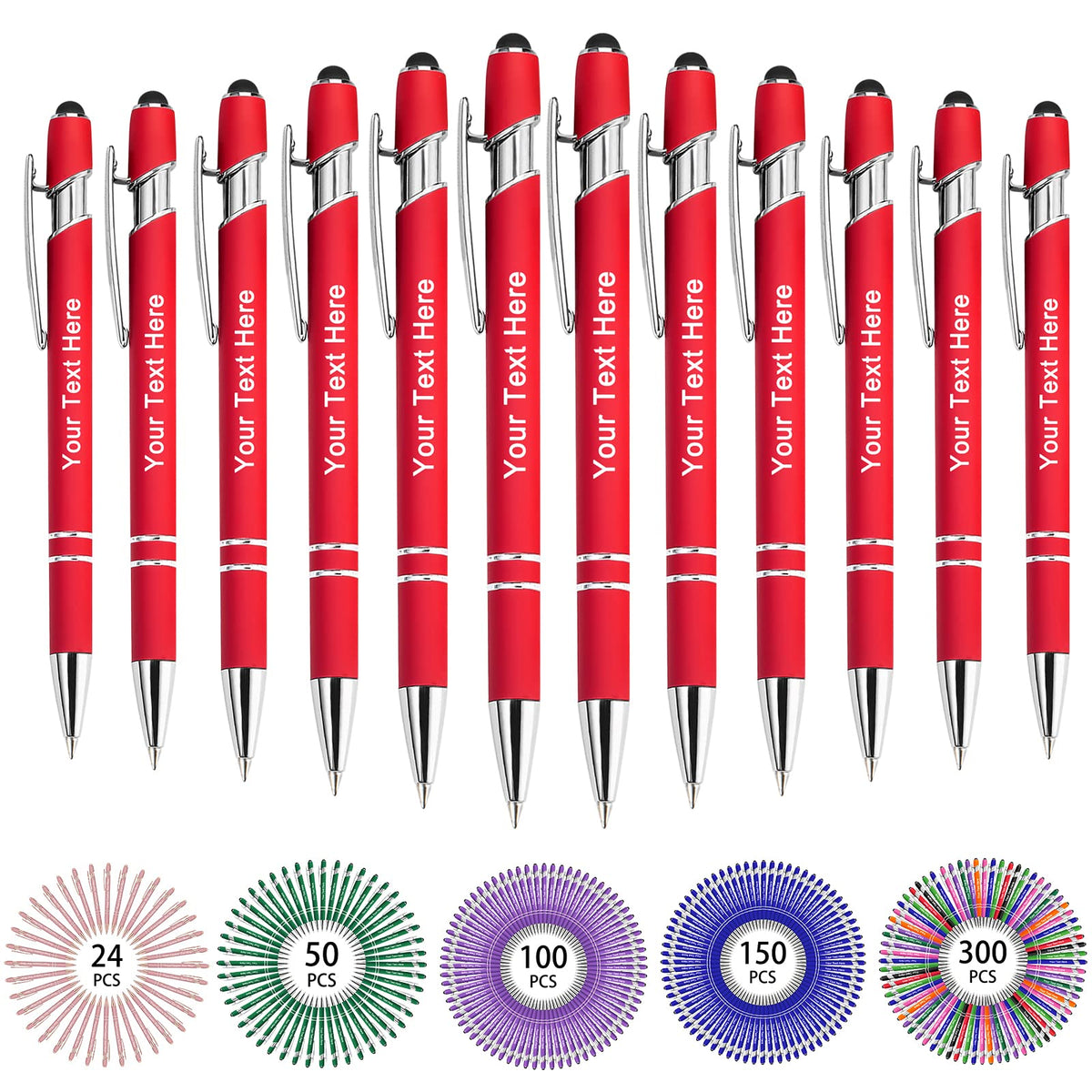 Hapelf Up to 500 Bulk Personalized Pens Custom Engraved Ballpoint Pen with Stylus Tip Retractable
