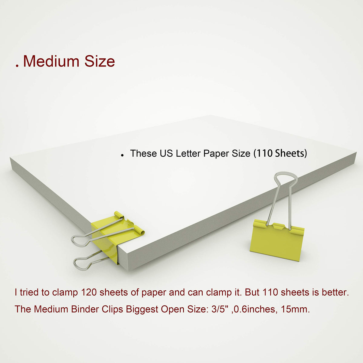 Nctinystore Binder Clips Medium Metal Clamp 1.25 inch / 32 mm (Yellow, 24-PCS)