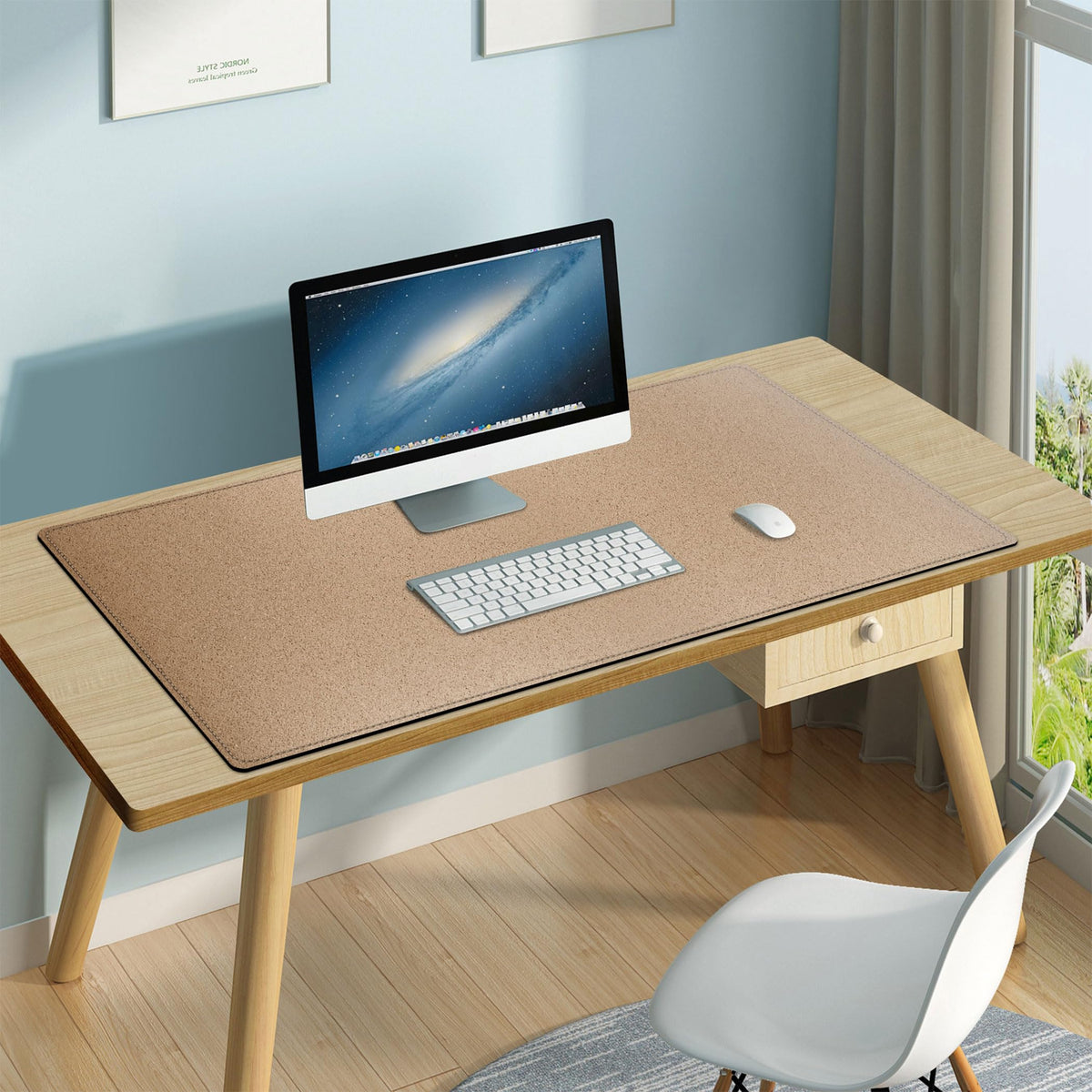 Mydours 40" x 20" Extra Large Desk Mat, PU Leather & Cork Desk Pad, Black