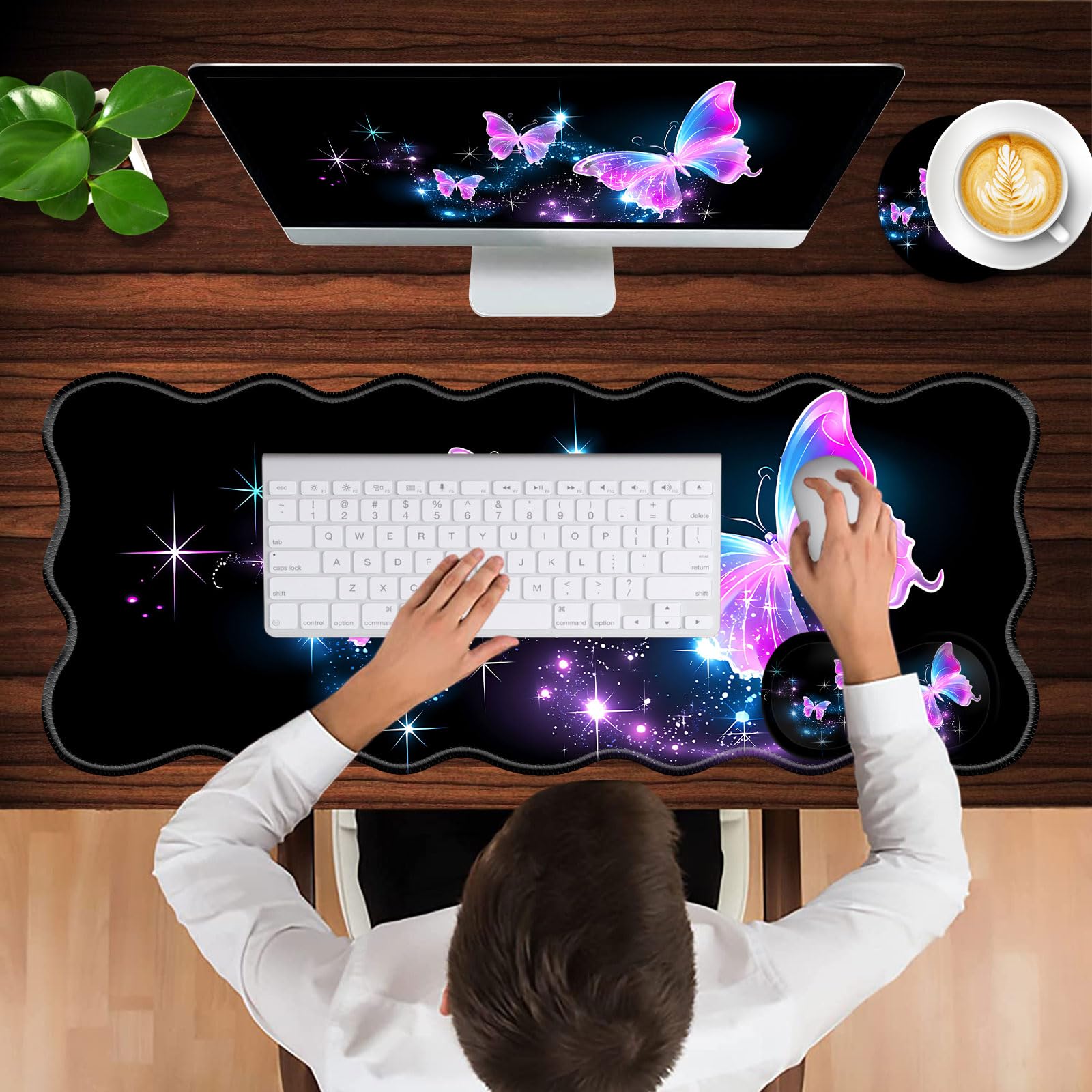 CICPLKSE Mouse Pad with Wrist Support + Desk Mat + Coaster 3 in 1 Set, XL Large Gaming Mousepad