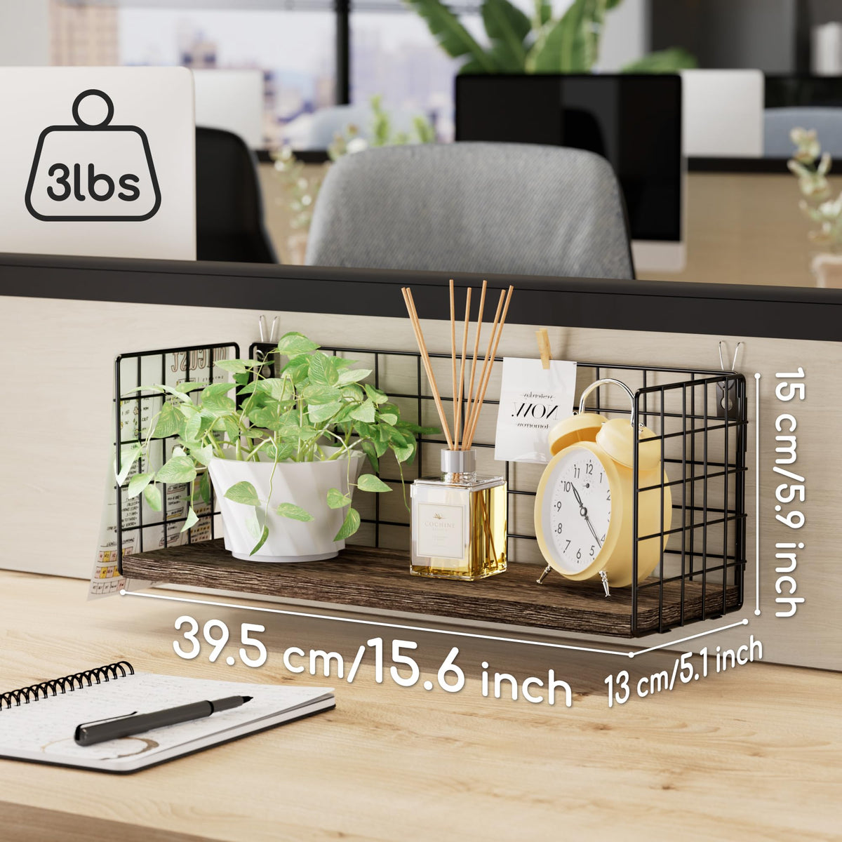 SoaShower Floating Cubicle Shelf with Hooks, Paulownia Wood Desktop Organizer for Office Cubicle