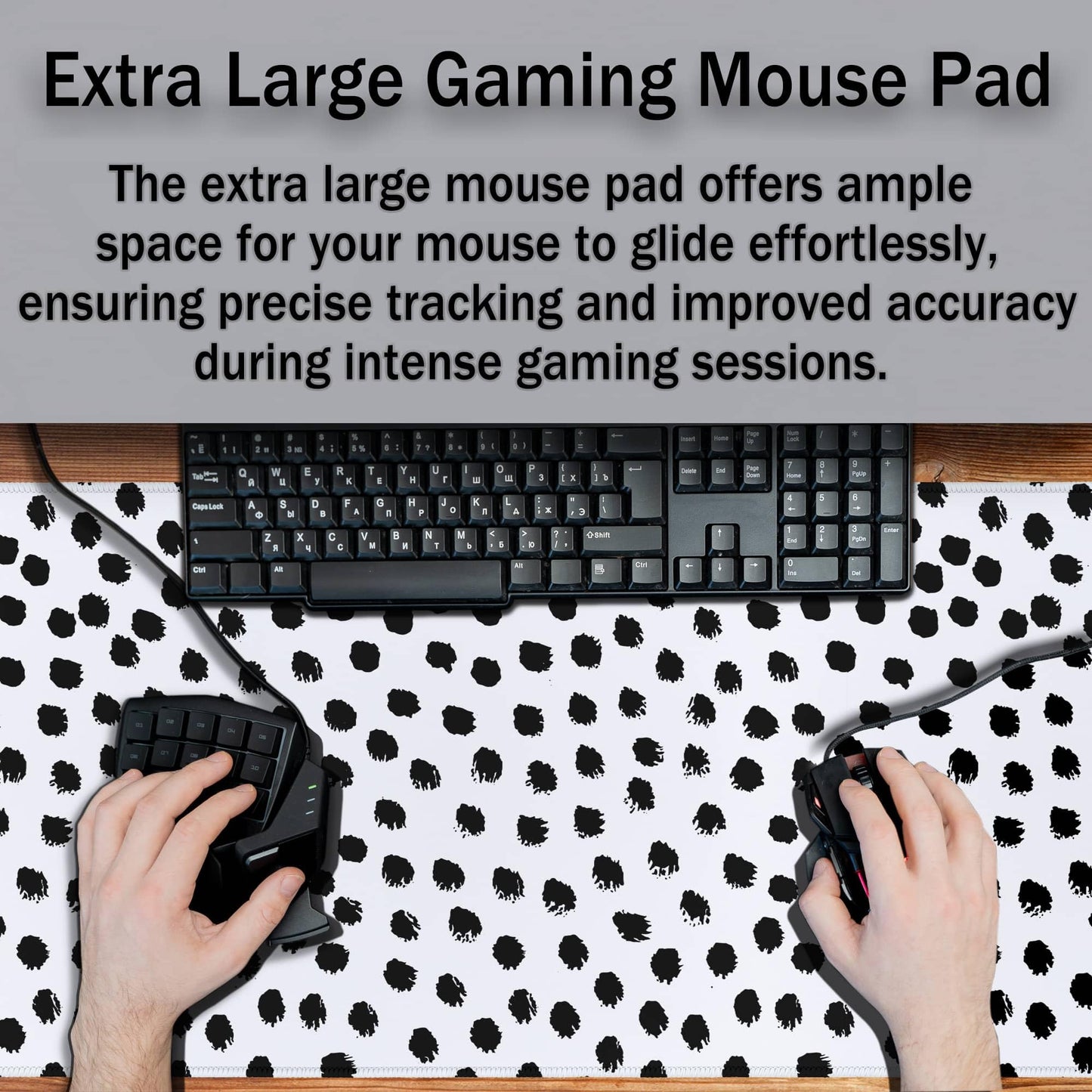 Samgula Big Gaming Mouse Pad - Black/White Desk Pad, Large Non-Slip Rubber Base Waterproof with