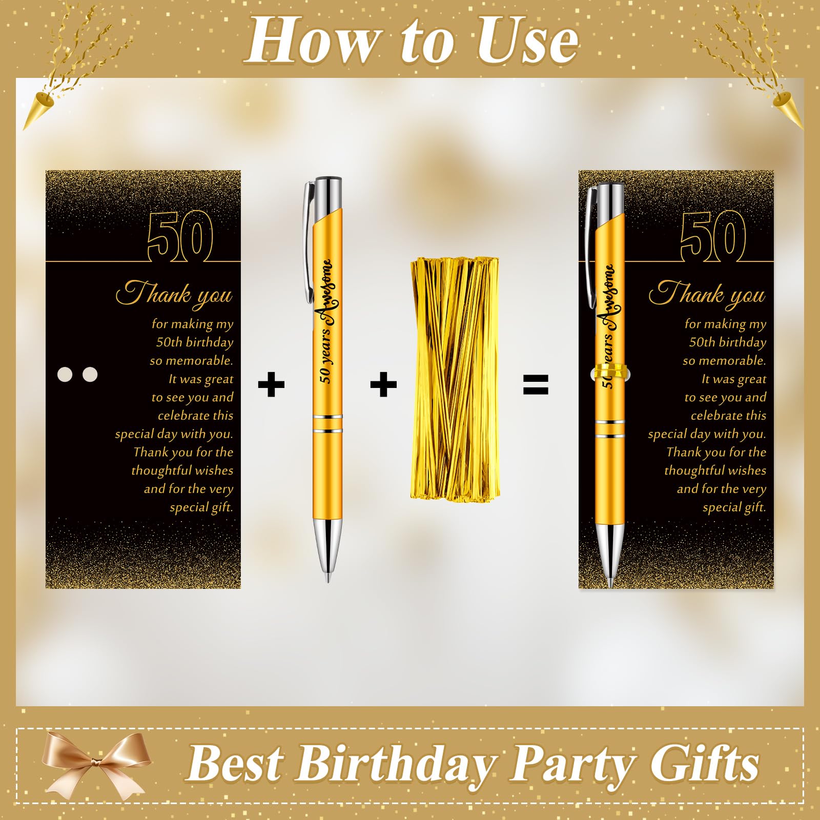 Feifeiya 50th Birthday Party Favors with Black Gold Pens Thank You Cards