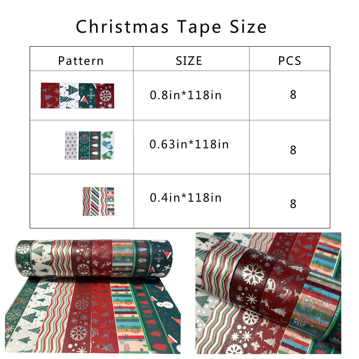 Christmas Holiday Washi Tape Set Xmas Winter Foil Washi Masking Tape Bullet Journal Kids Chirstmas