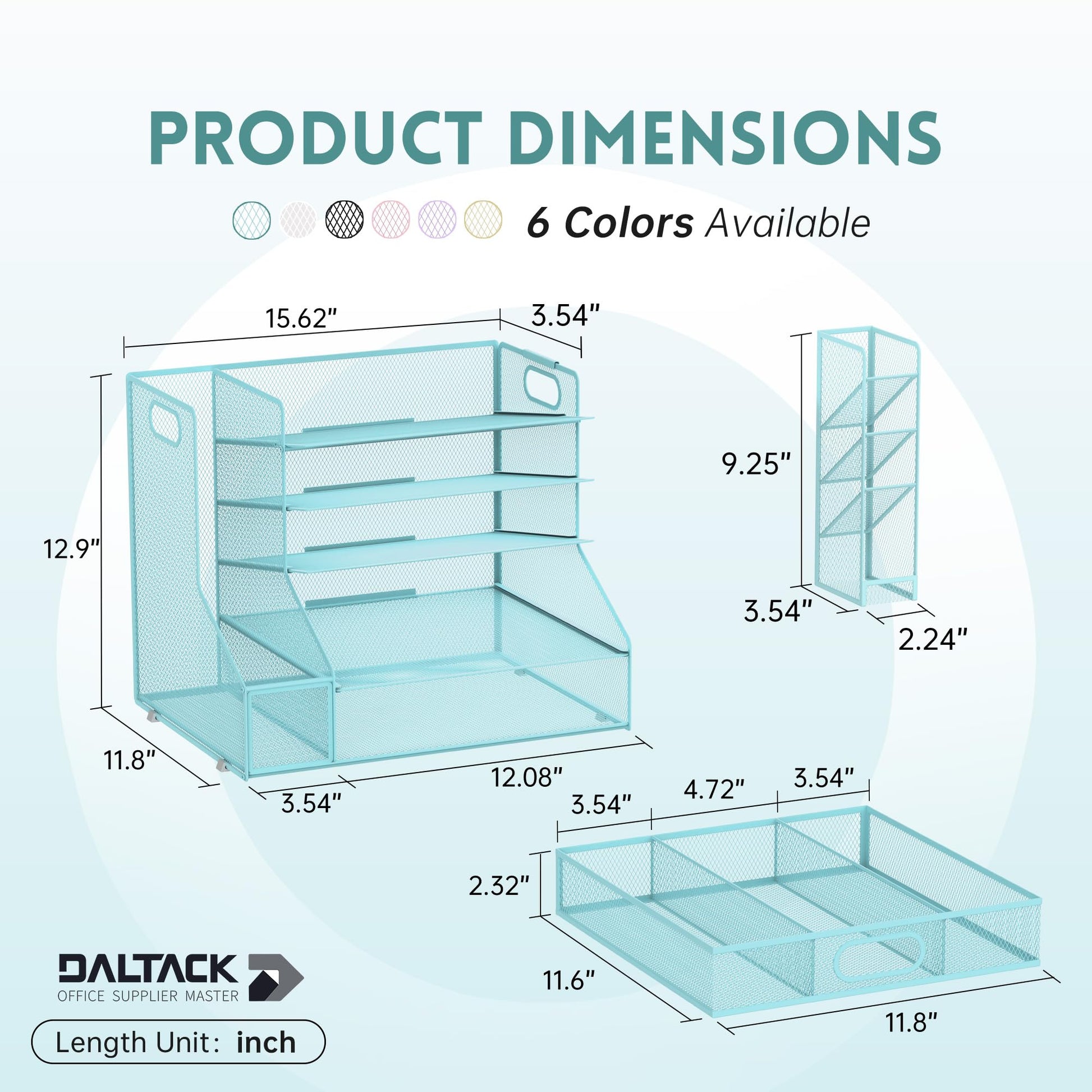 5-Tier Desk Organizer with File Holder & Pen Holder & Sliding Drawer, Blue